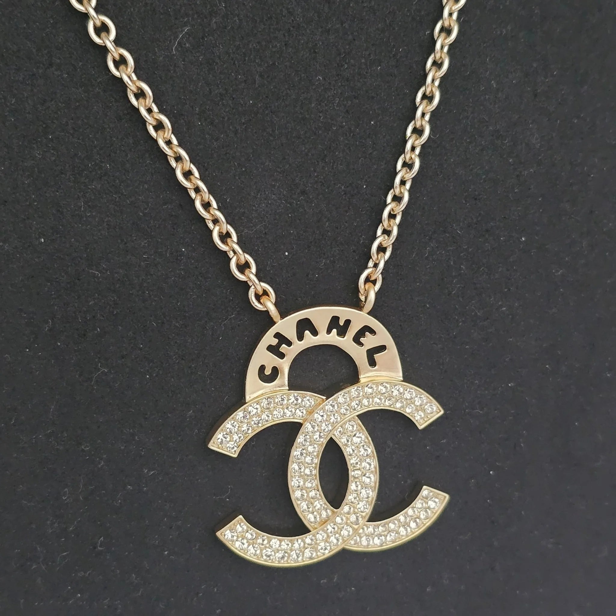 Chanel Crystal CC Logo Necklace Gold CHANEL