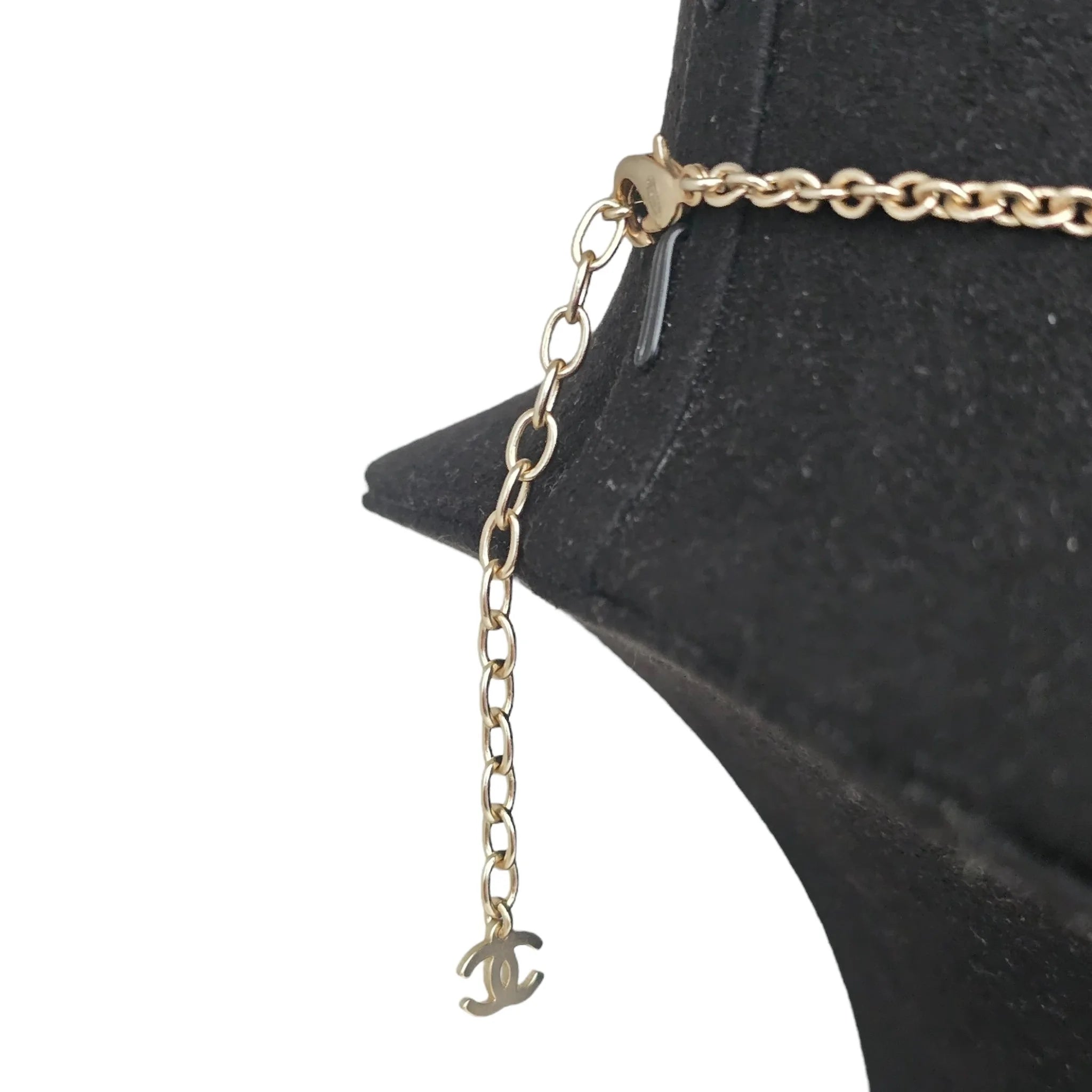 Chanel Crystal CC Logo Necklace Gold CHANEL