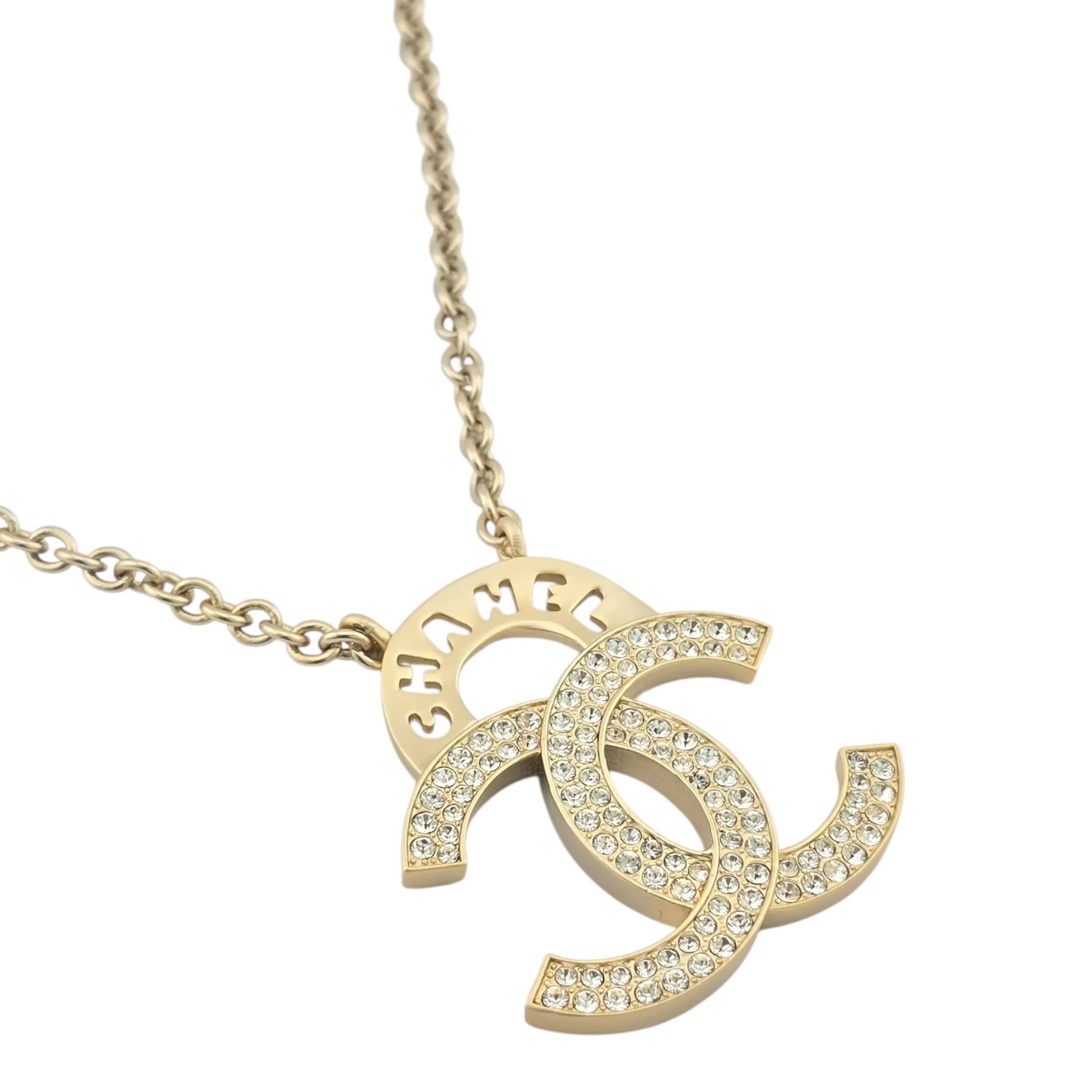 Chanel Crystal CC Logo Necklace Gold CHANEL