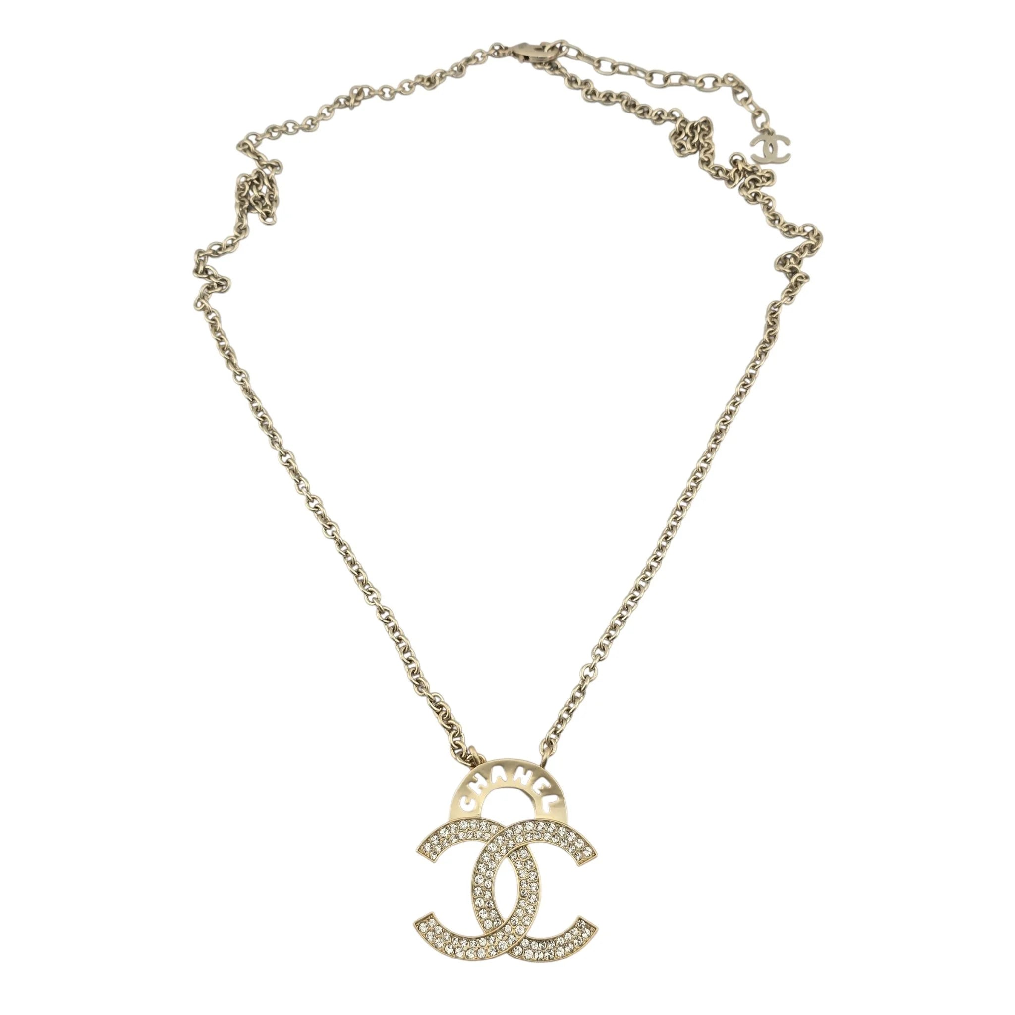 Chanel Crystal CC Logo Necklace Gold CHANEL