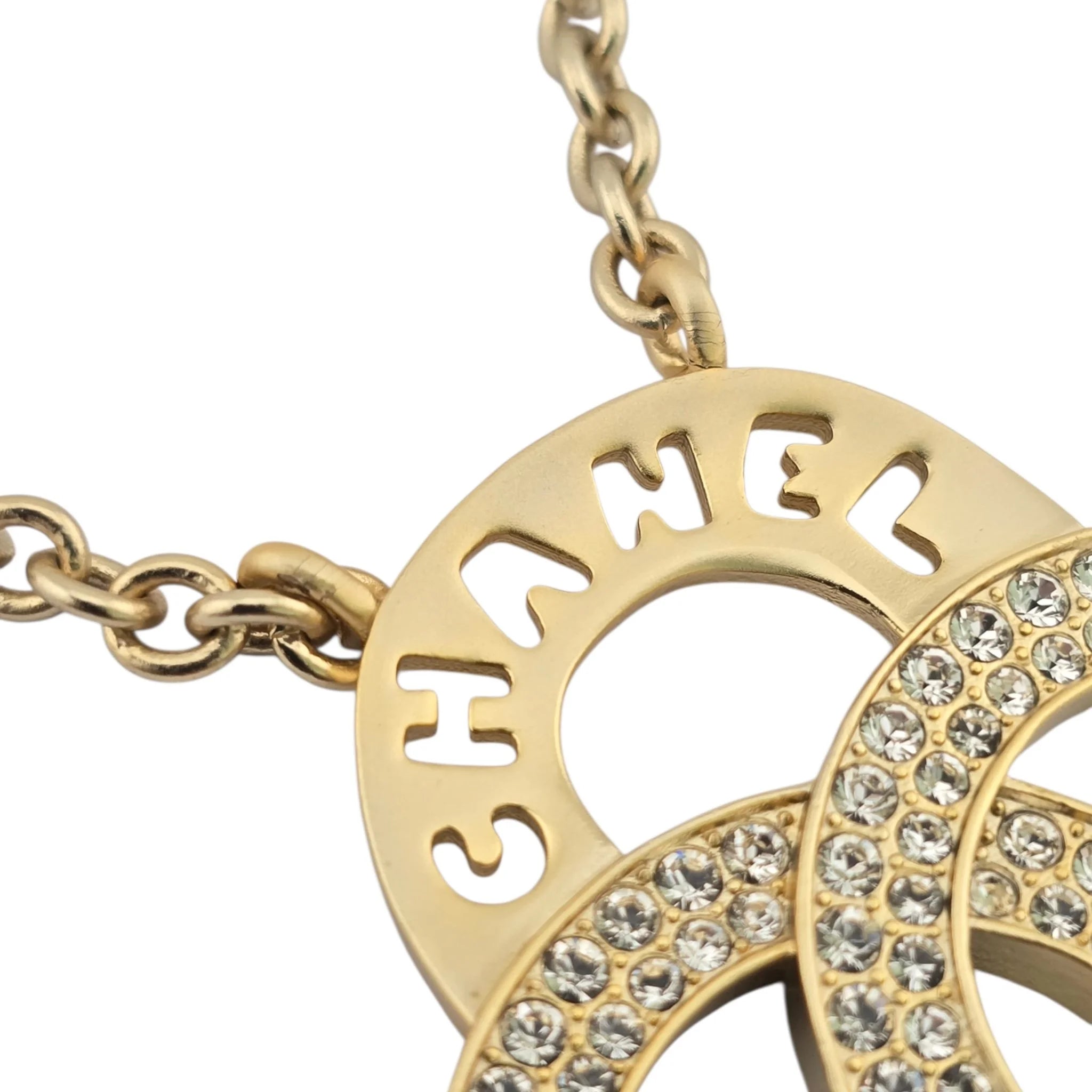 Chanel Crystal CC Logo Necklace Gold CHANEL