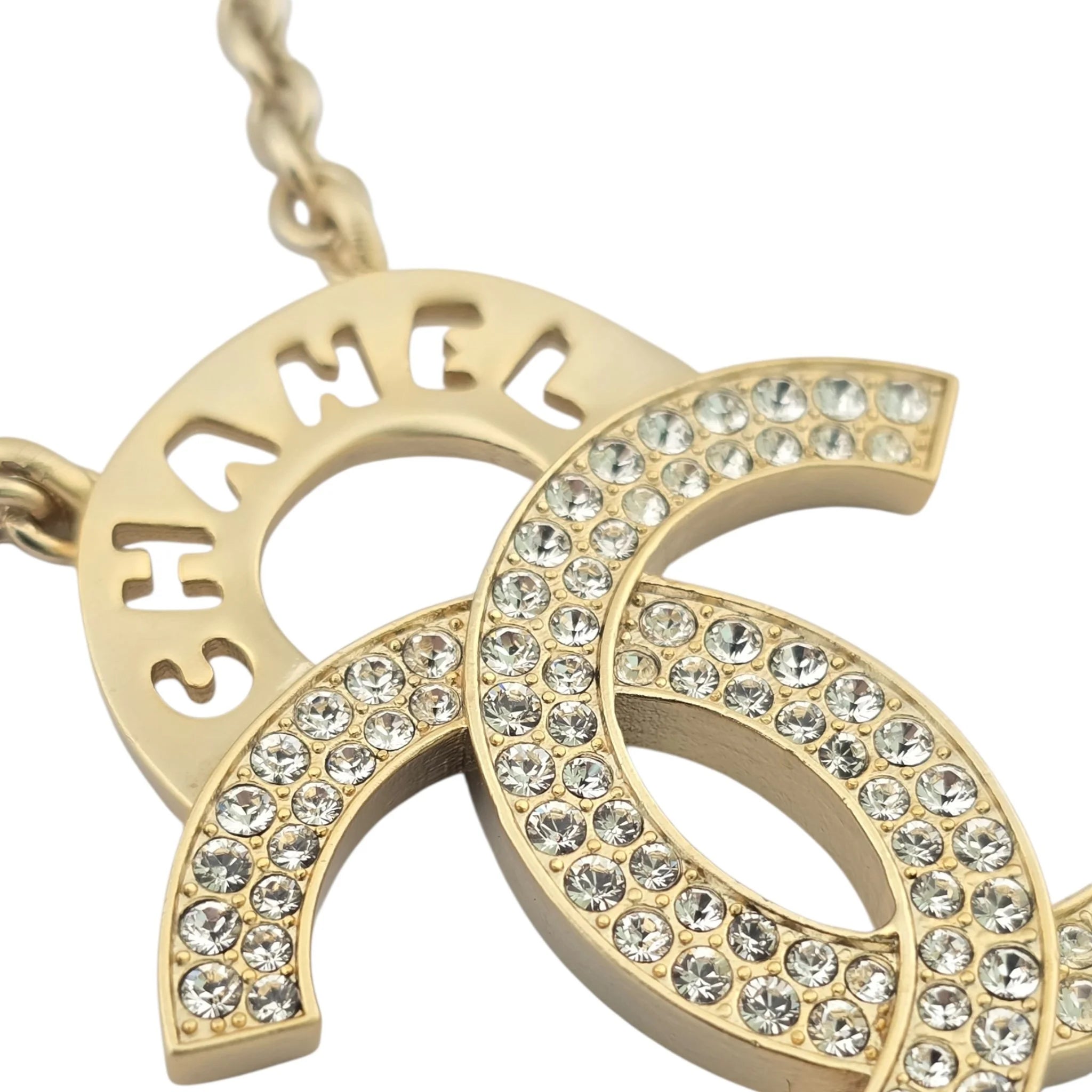 Chanel Crystal CC Logo Necklace Gold CHANEL