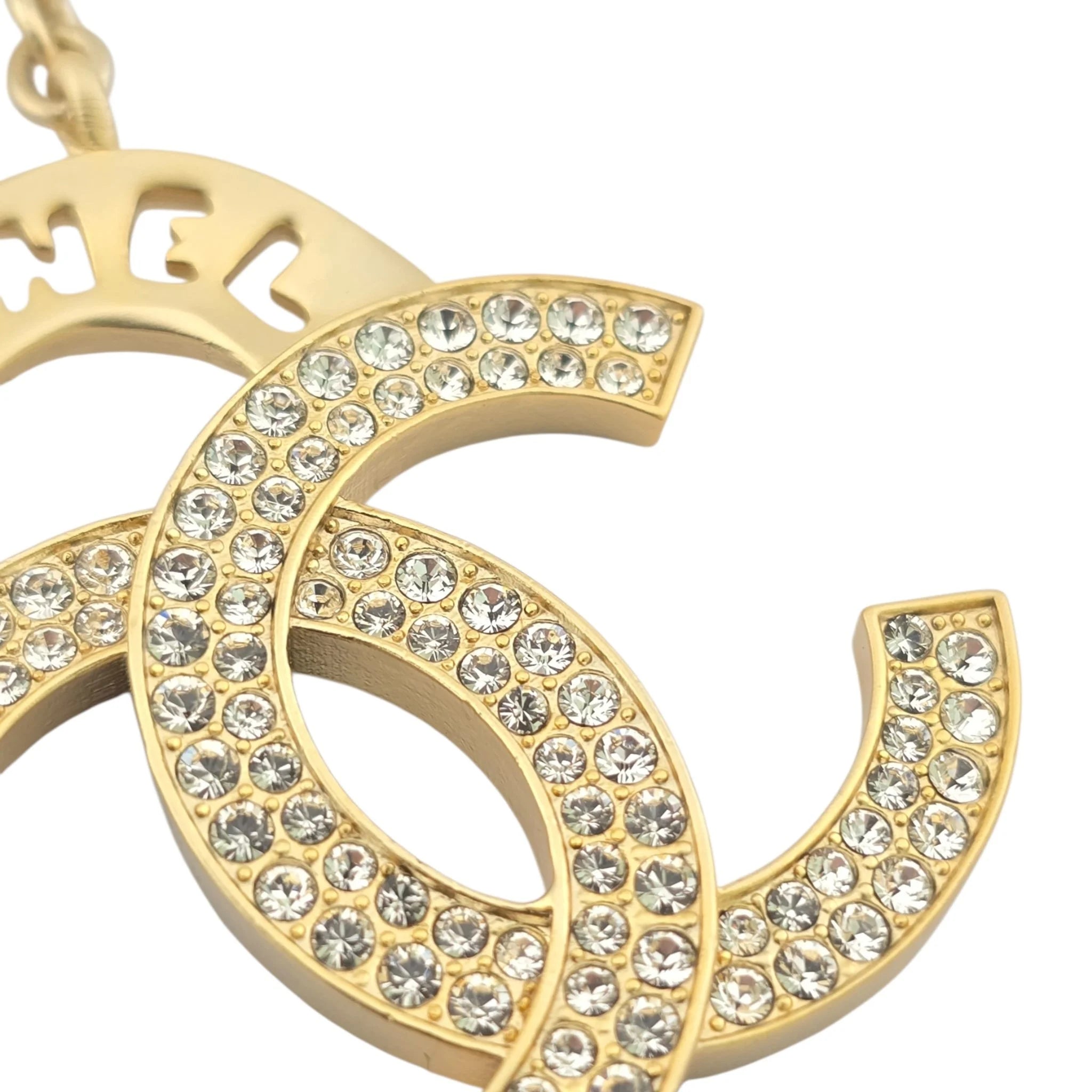 Chanel Crystal CC Logo Necklace Gold CHANEL