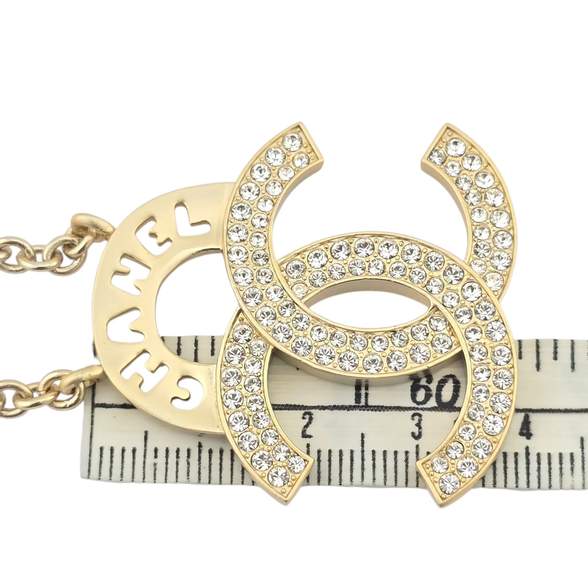 Chanel Crystal CC Logo Necklace Gold CHANEL