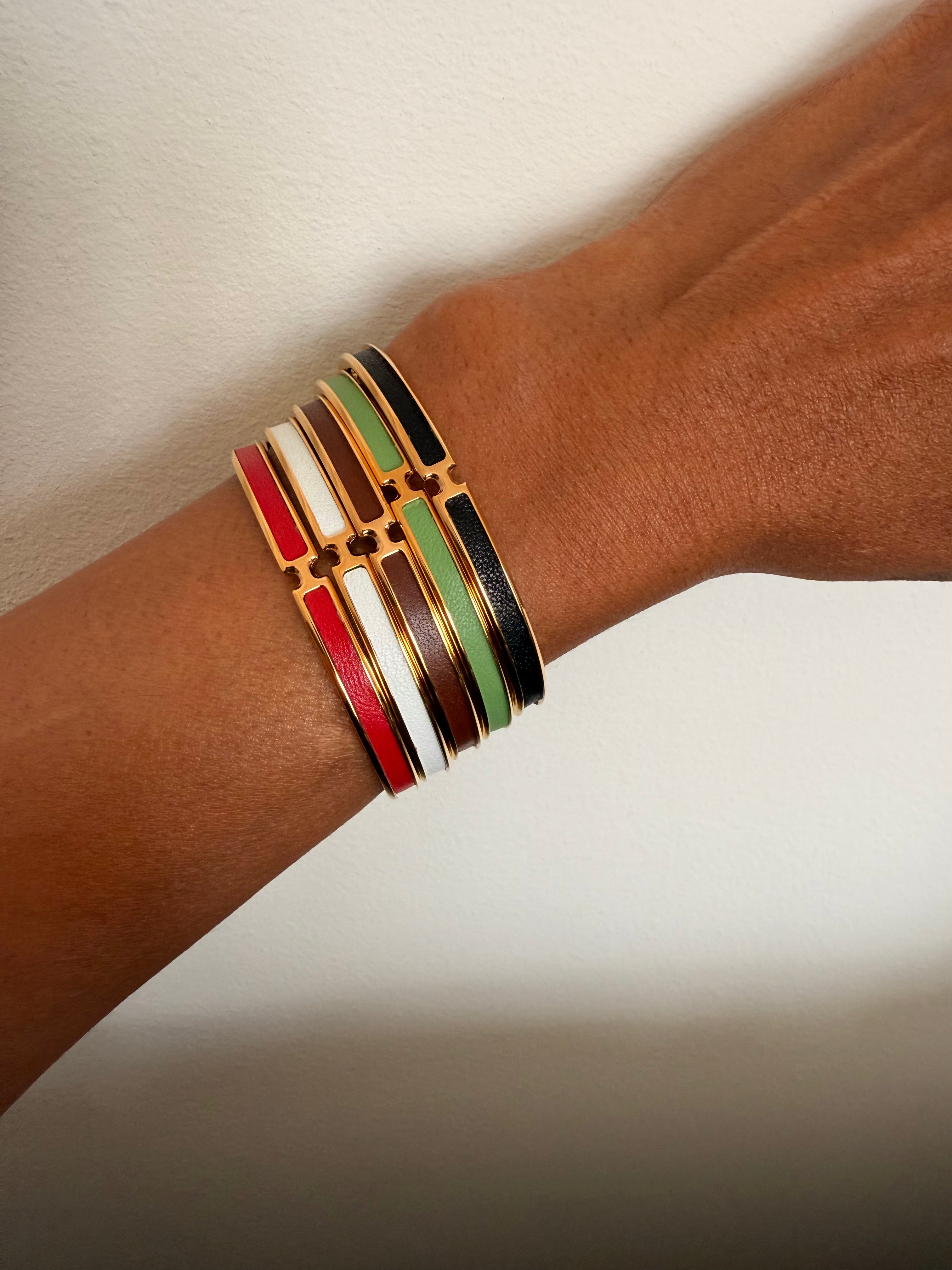 Hermes Olympe Red Gold Leather Bracelet