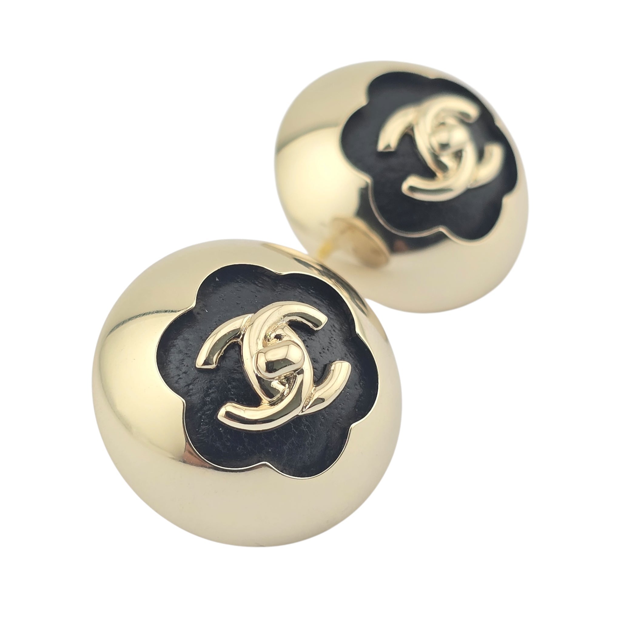 Chanel CC Gold Metal Black Lambskin Earrings 2025 CHANEL