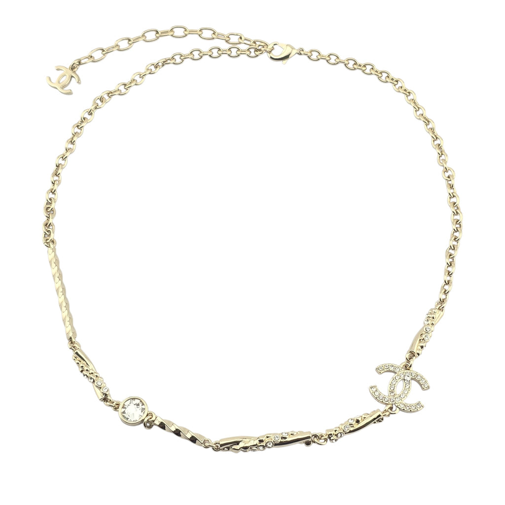 Chanel CC Gold Crystal Spiral Necklace 2023 CHANEL