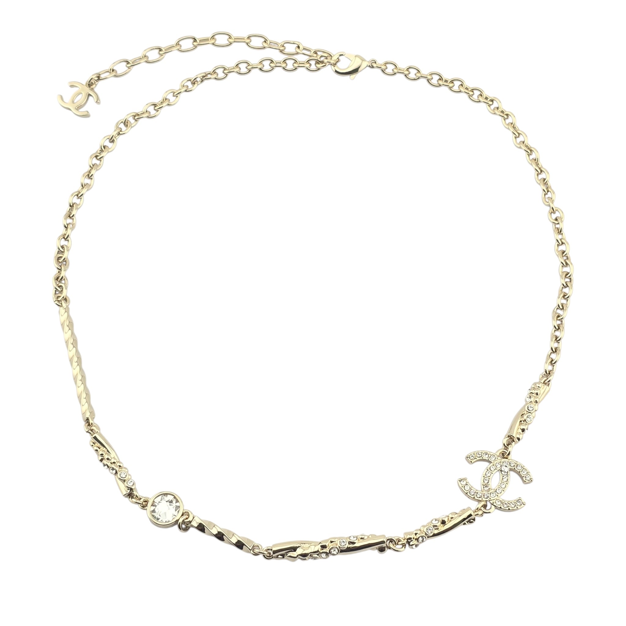 Chanel CC Gold Crystal Spiral Necklace 2023 CHANEL