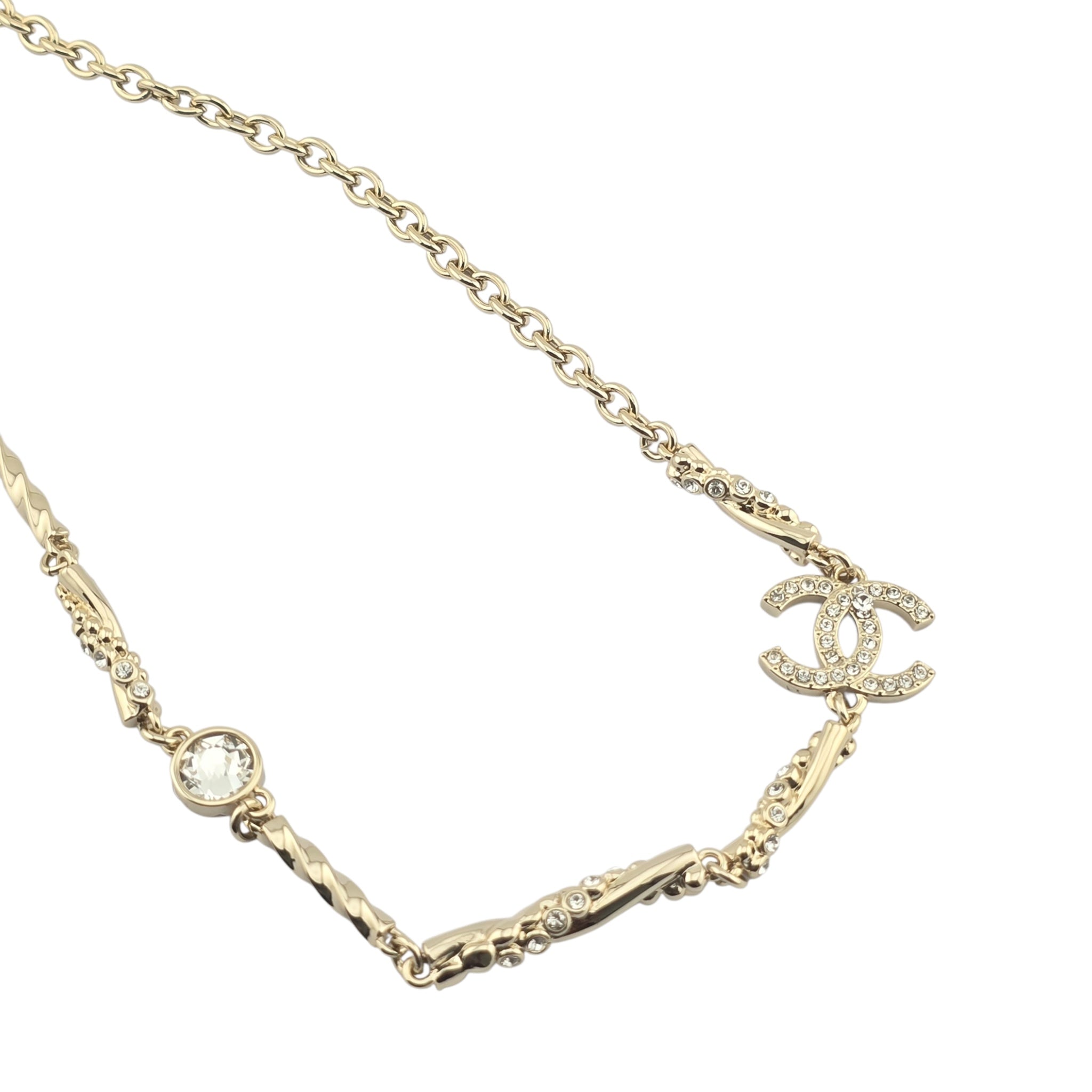 Chanel CC Gold Crystal Spiral Necklace 2023 CHANEL