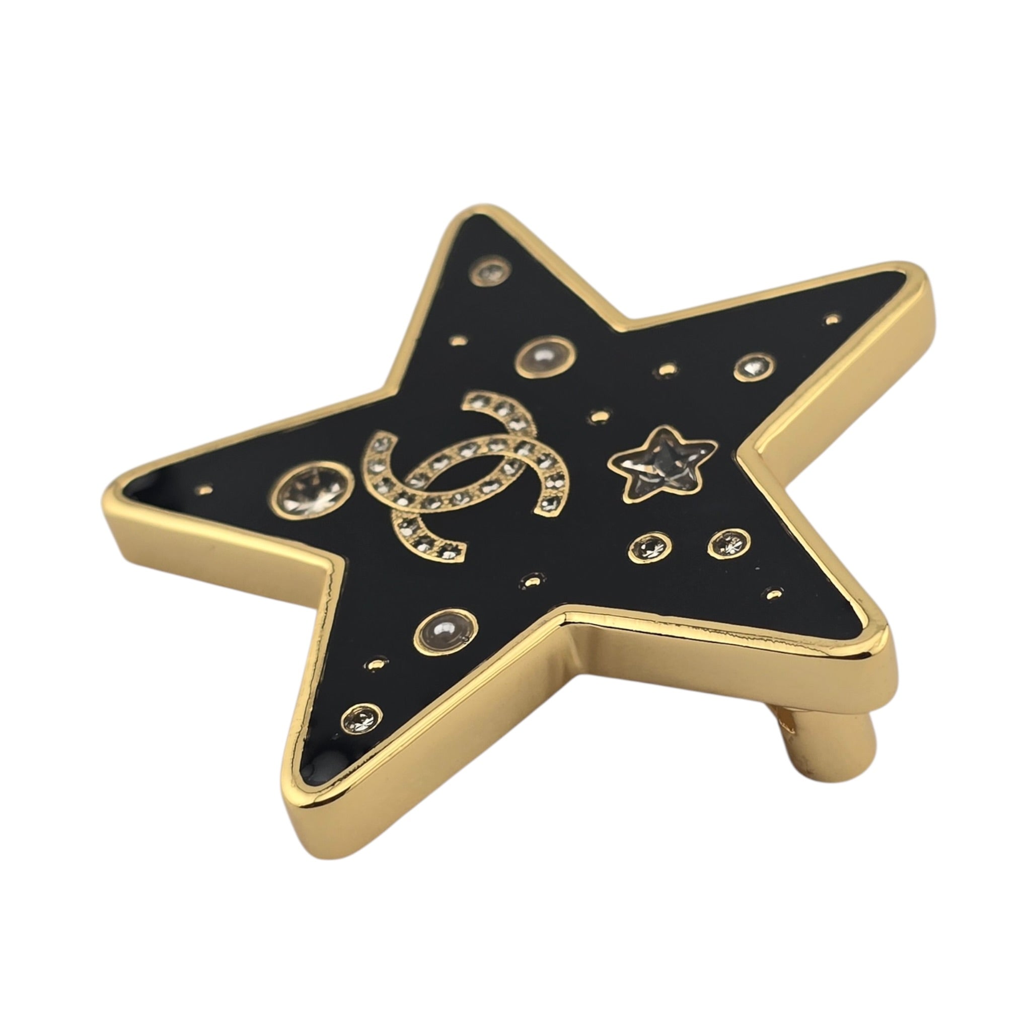 Chanel CC Star Metal Resin Logo Brooch Gold Black 2024 CHANEL