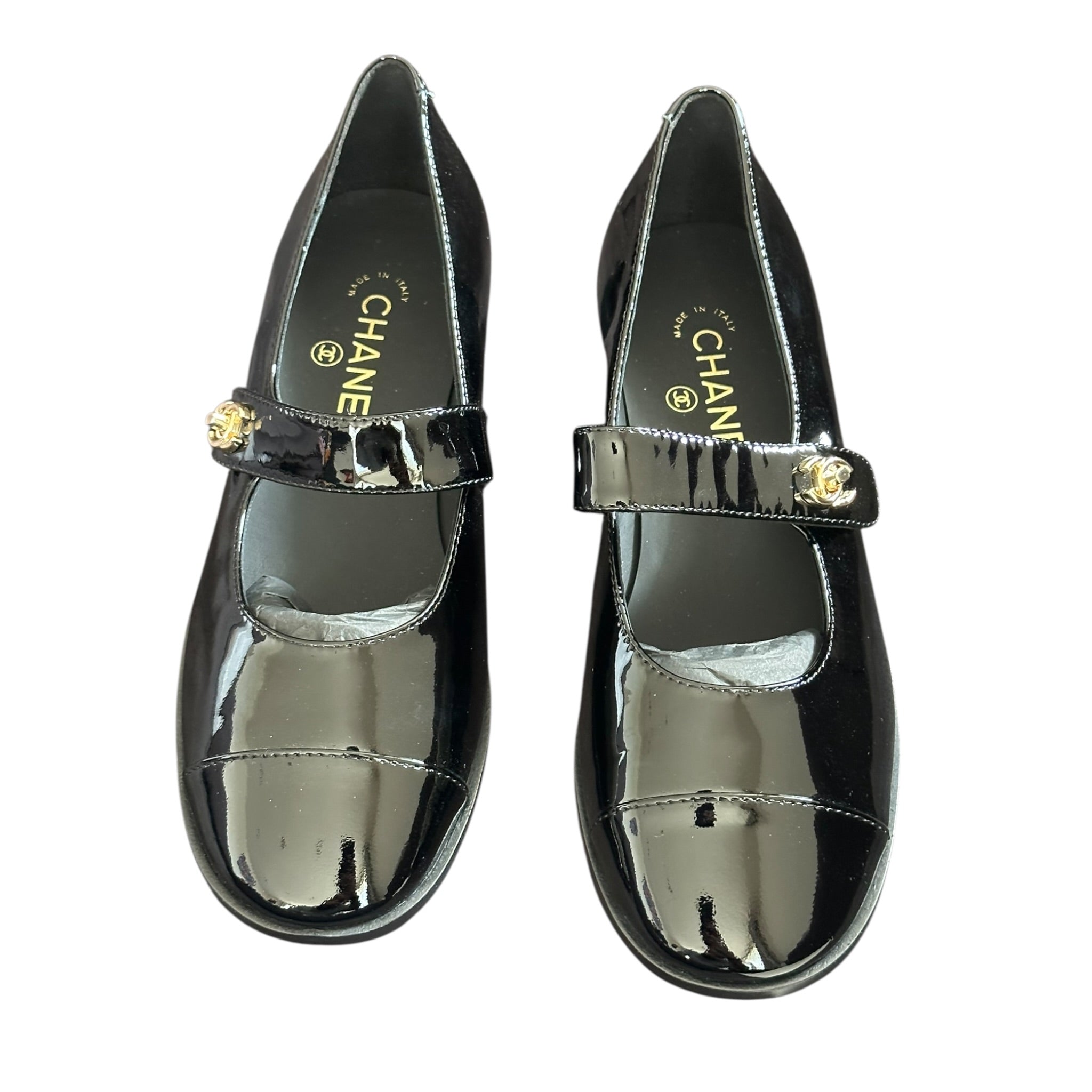 Chanel Patent Calfskin Mary Janes Flats 39 Black CHANEL