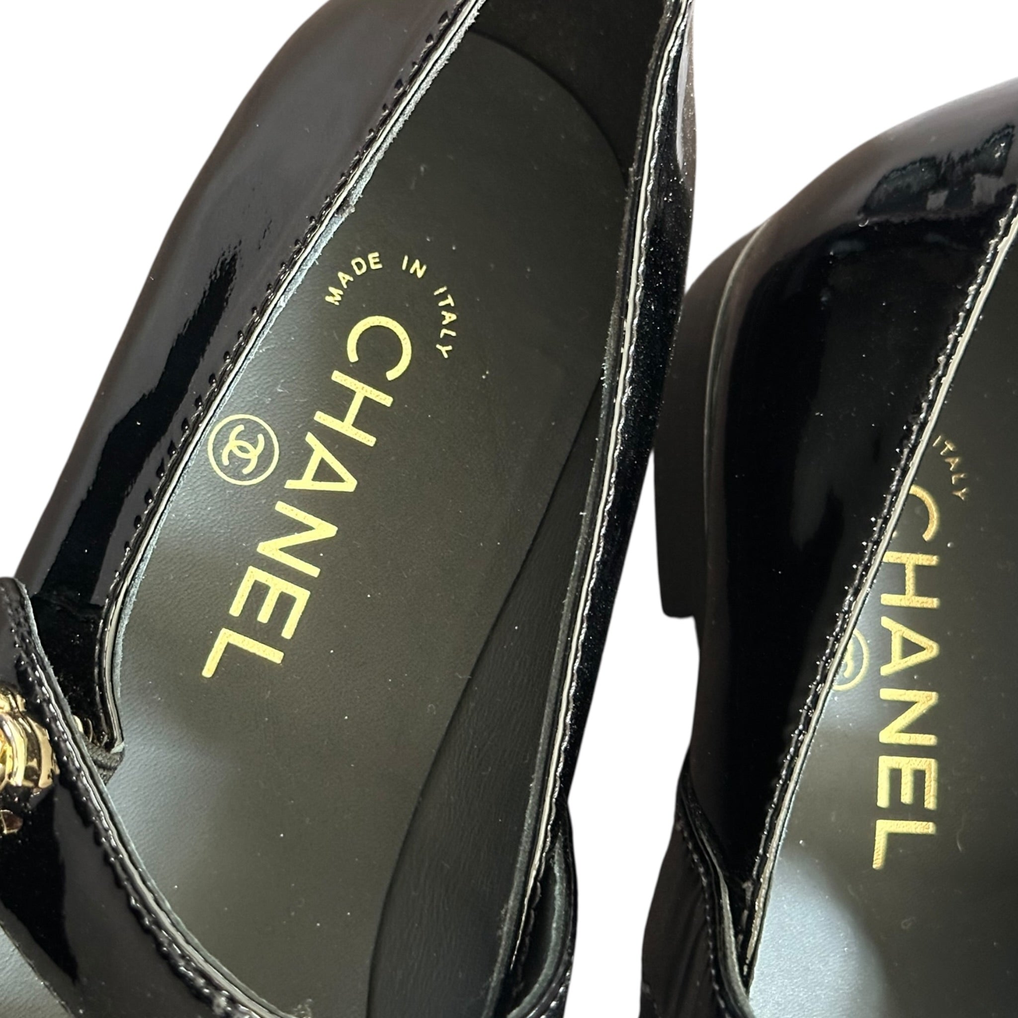Chanel Patent Calfskin Mary Janes Flats 39 Black CHANEL