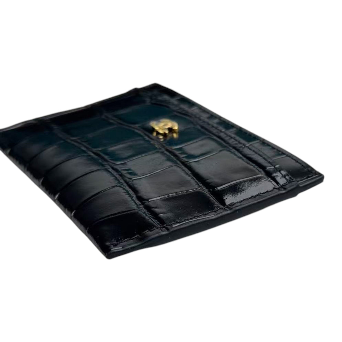 Chanel CC Calfskin Crocodile Embossed Card Holder Black GHW CHANEL