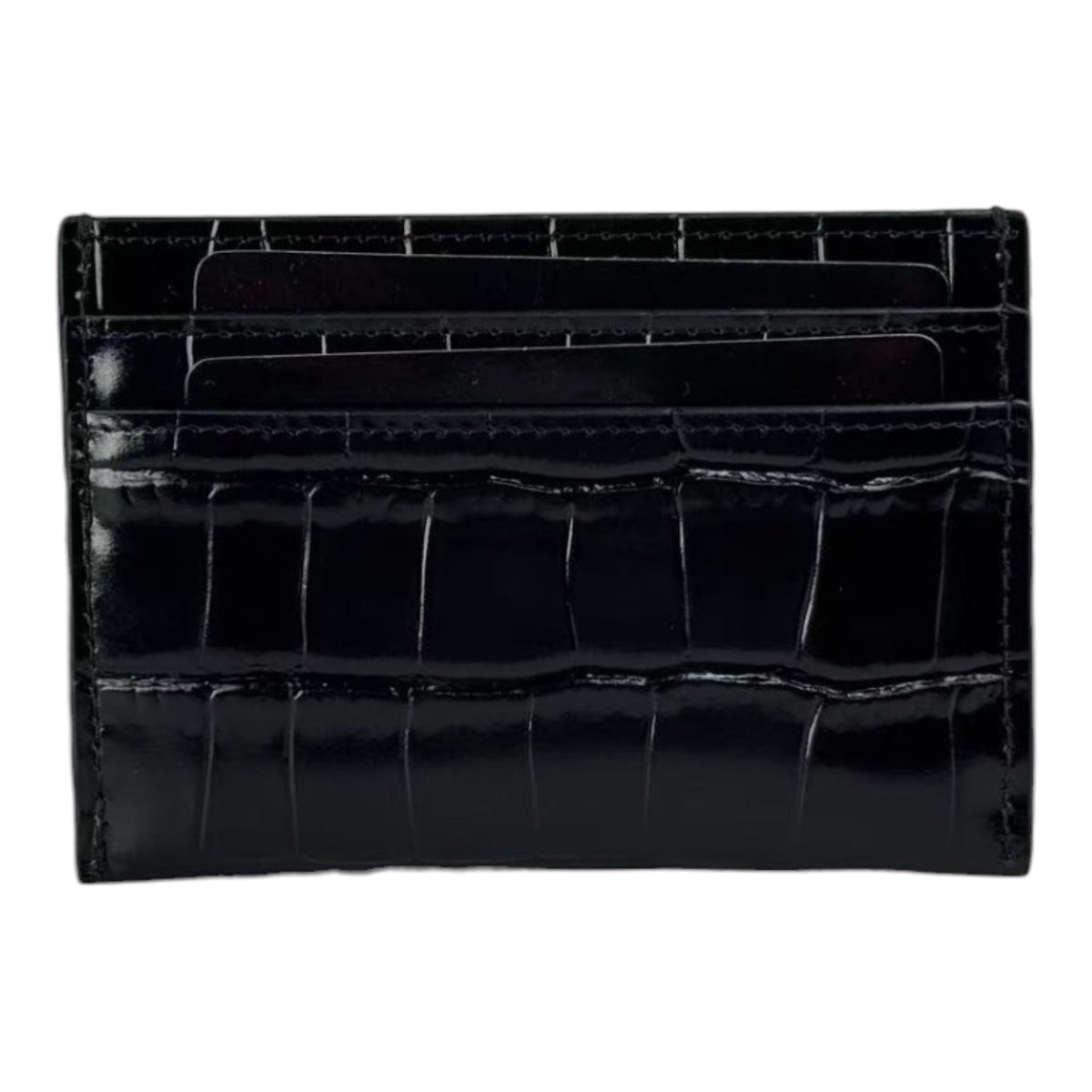 Chanel CC Calfskin Crocodile Embossed Card Holder Black GHW CHANEL