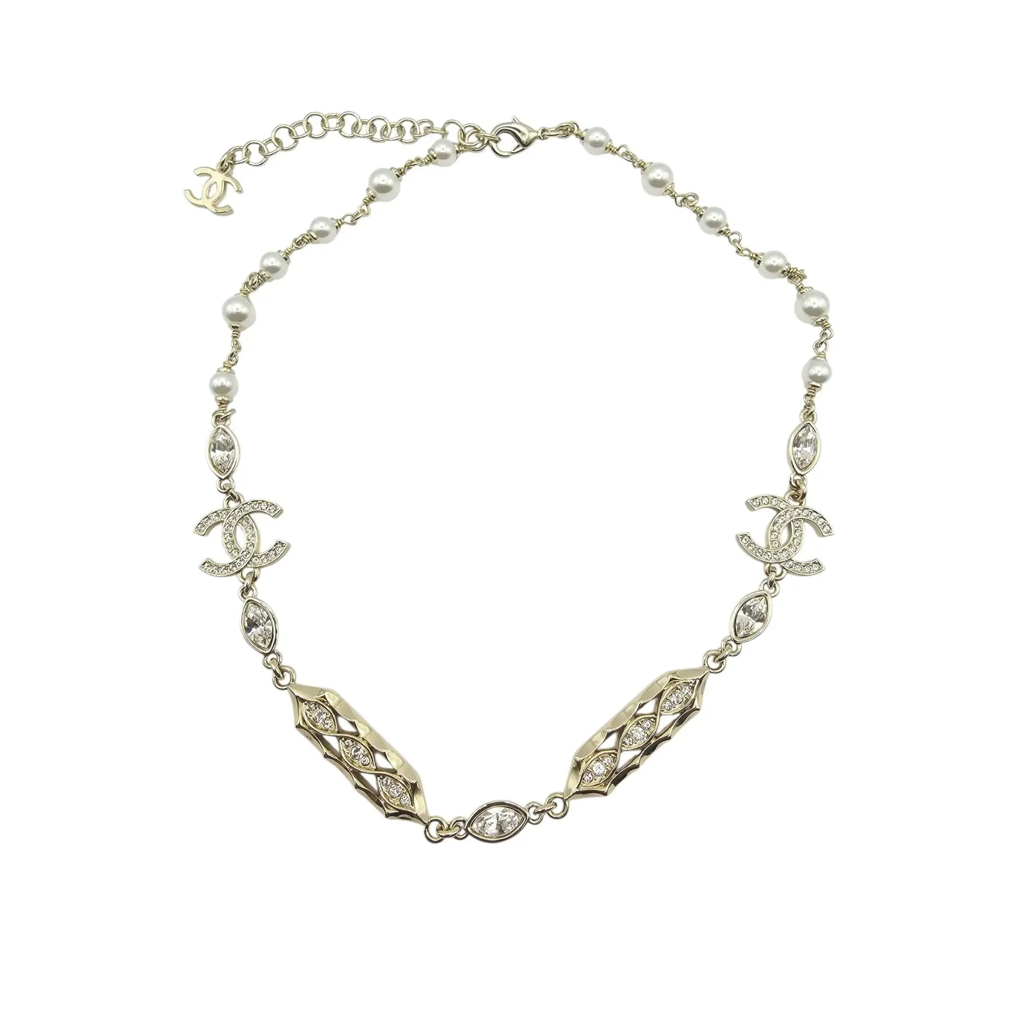 Chanel CC Gold Crystal/Pearl Necklace 2024 CHANEL