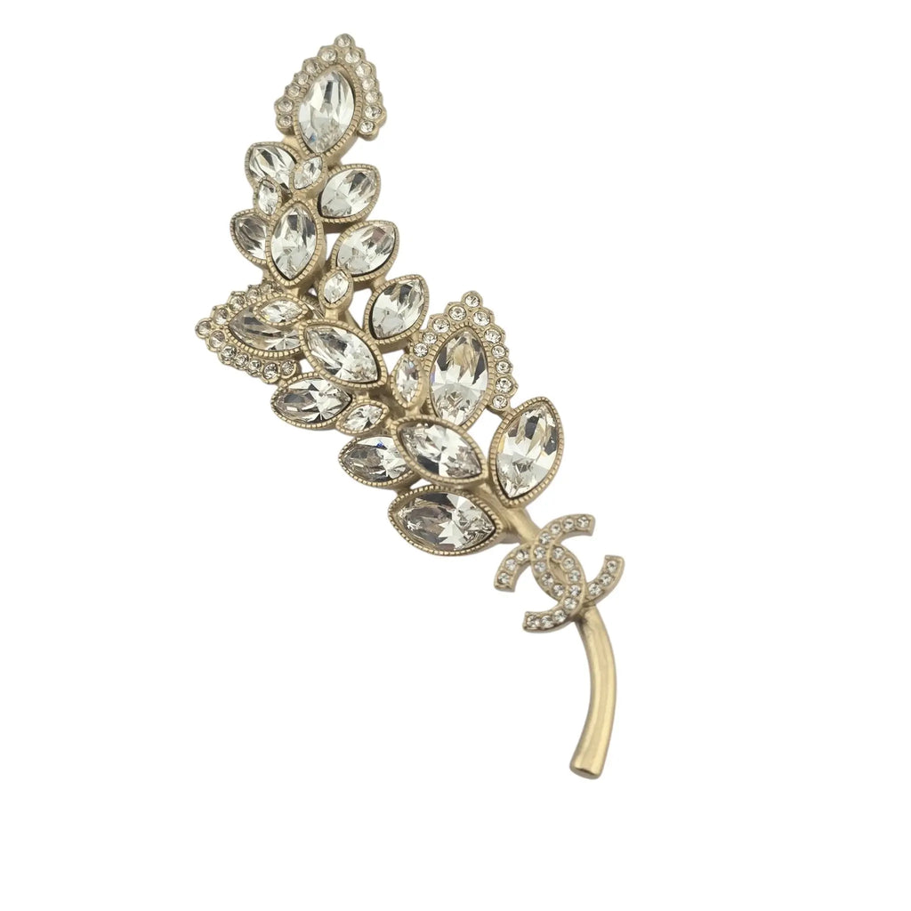 Chanel CC Gold Crystal Leaf Brooch 2024 CHANEL