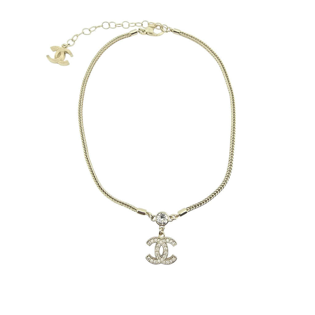 Chanel Gold Tone Necklace with Crystal CC Pendant 2024 CHANEL