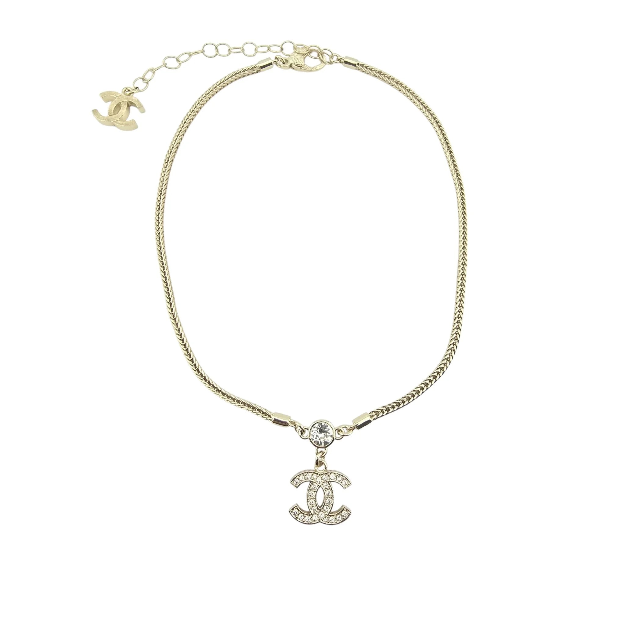 Chanel Gold Tone Necklace with Crystal CC Pendant 2024 CHANEL
