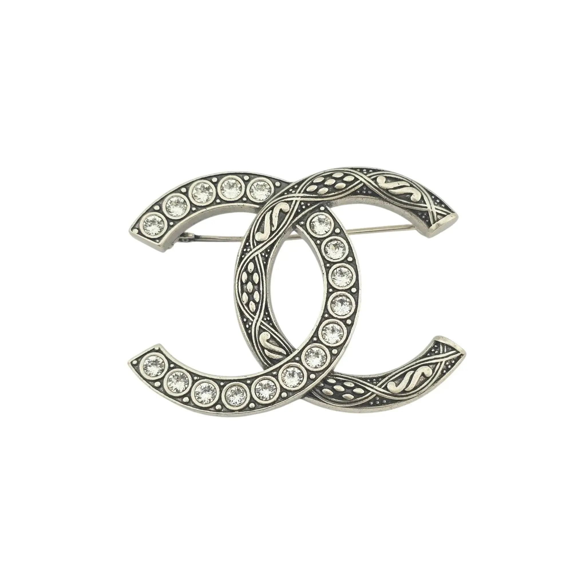 Chanel CC Silver Crystal Brooch 2024 CHANEL