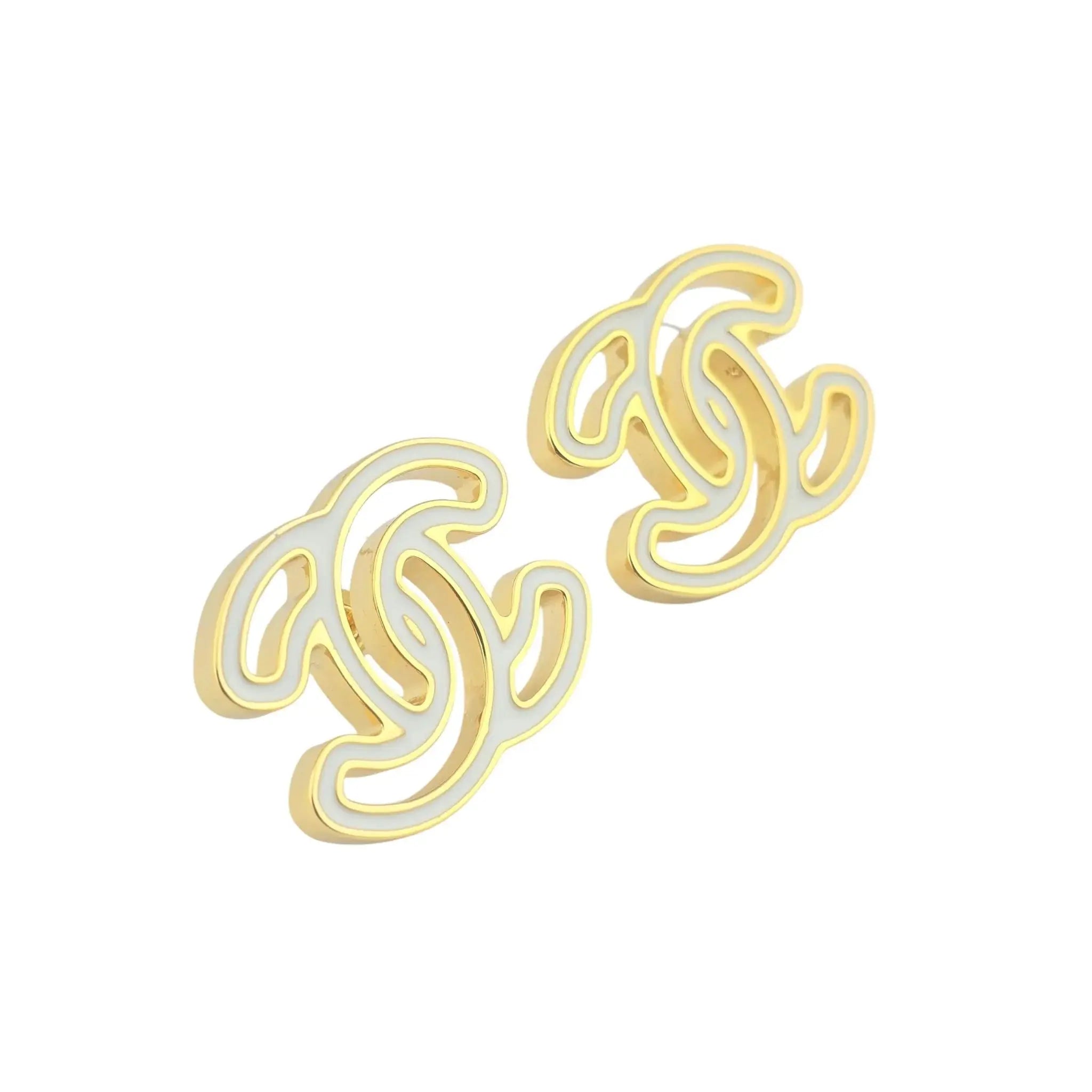 Chanel CC Gold White Enamel Earrings 2024 CHANEL