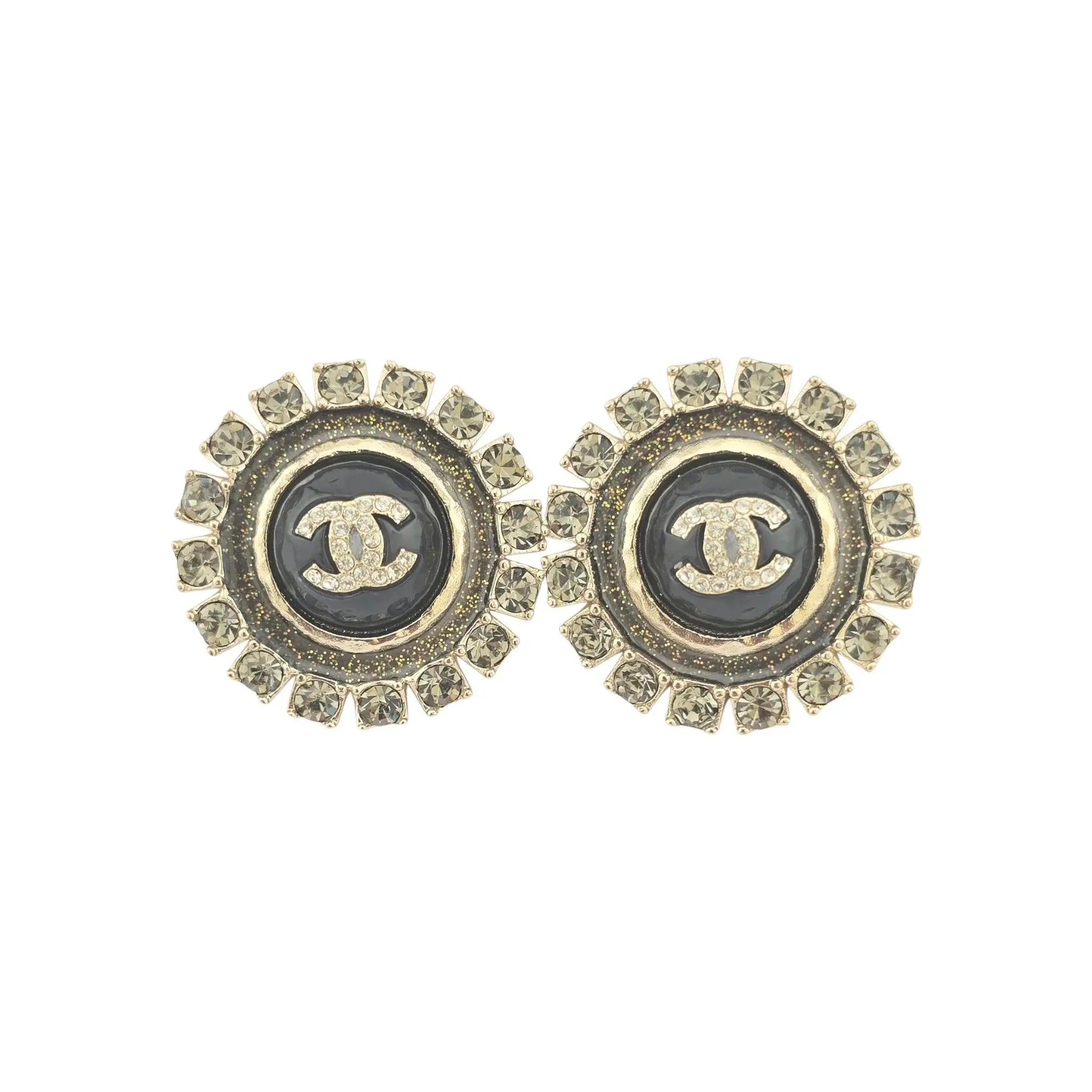 Chanel CC Crystal/Enamel Metallic Round Earrings CHANEL