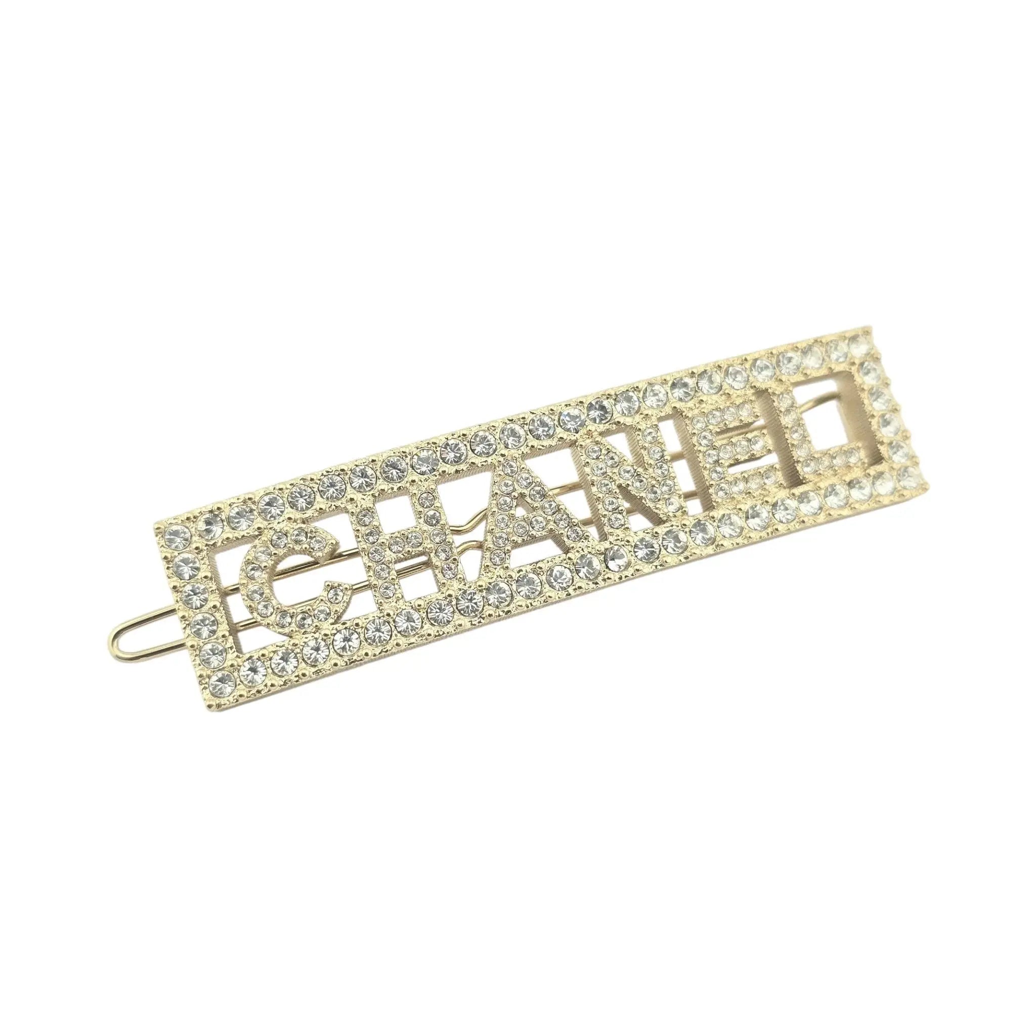 Chanel Crystal CC Logo Hair Clip Barrette Gold 2024 CHANEL