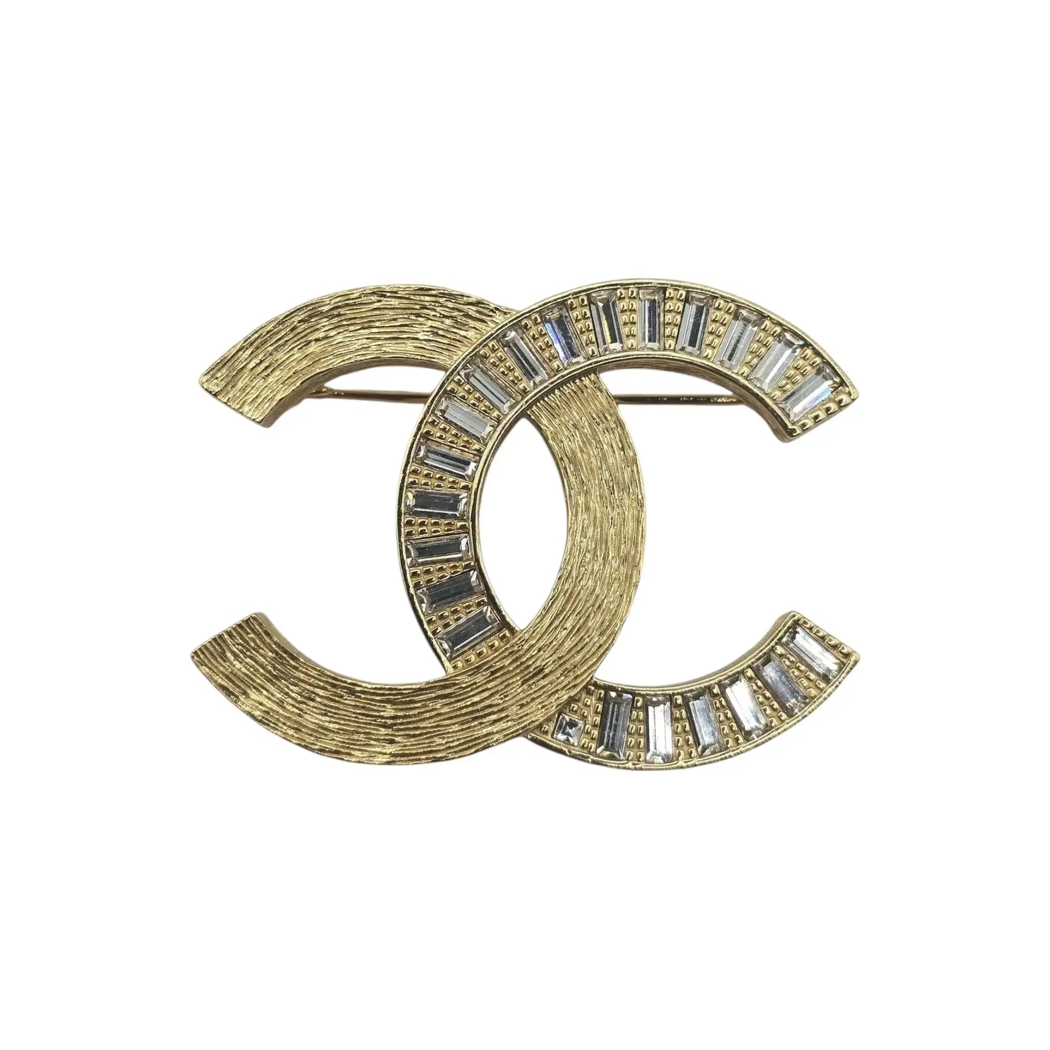 Chanel CC Logo Gold Rhinestone Brooch 2024 CHANEL