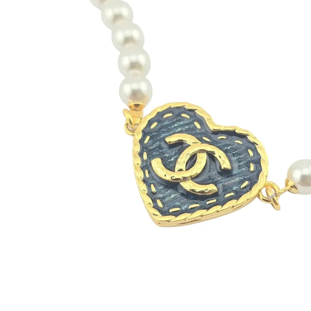 Chanel CC Faux Pearl Heart Denim Bracelet 24SS CHANEL