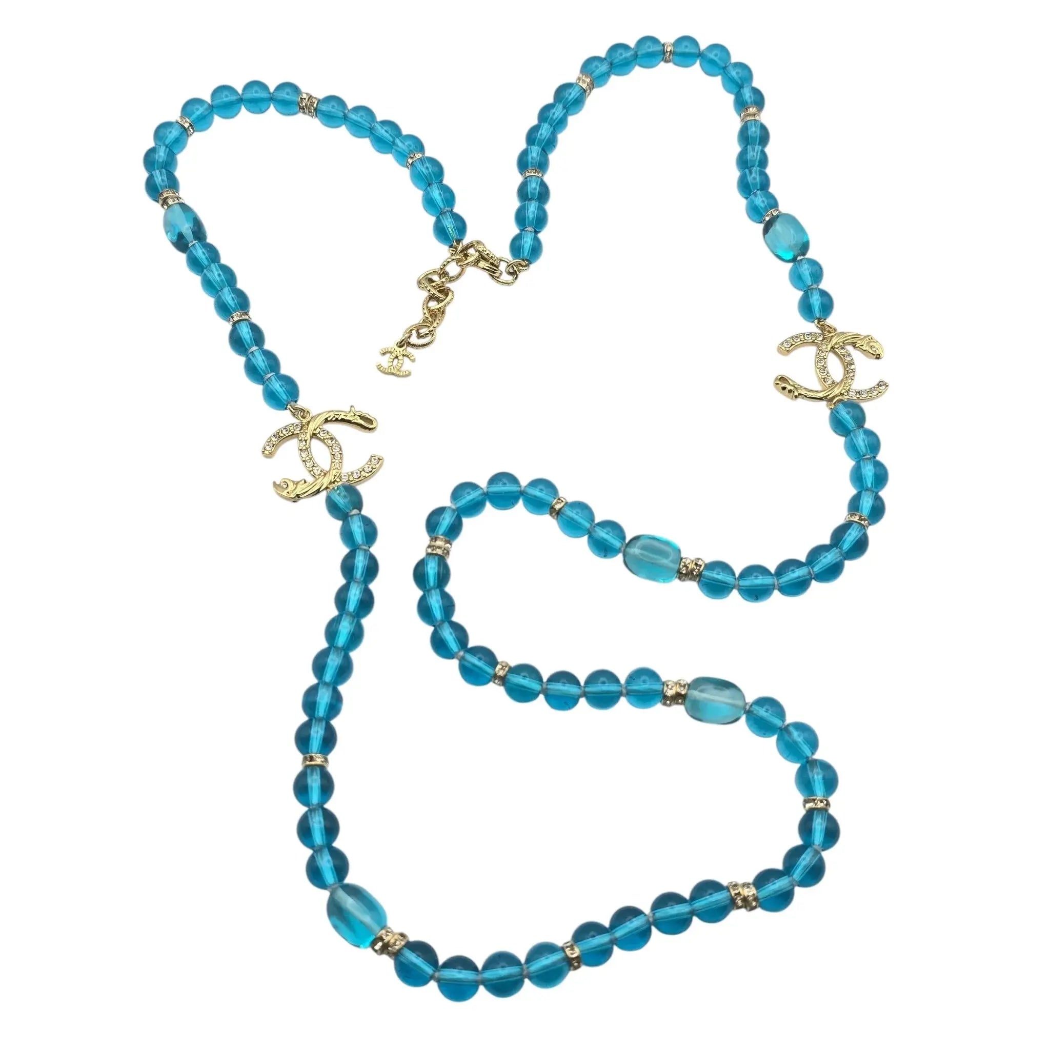 Chanel CC Blue Bead Long Necklace 2023 CHANEL