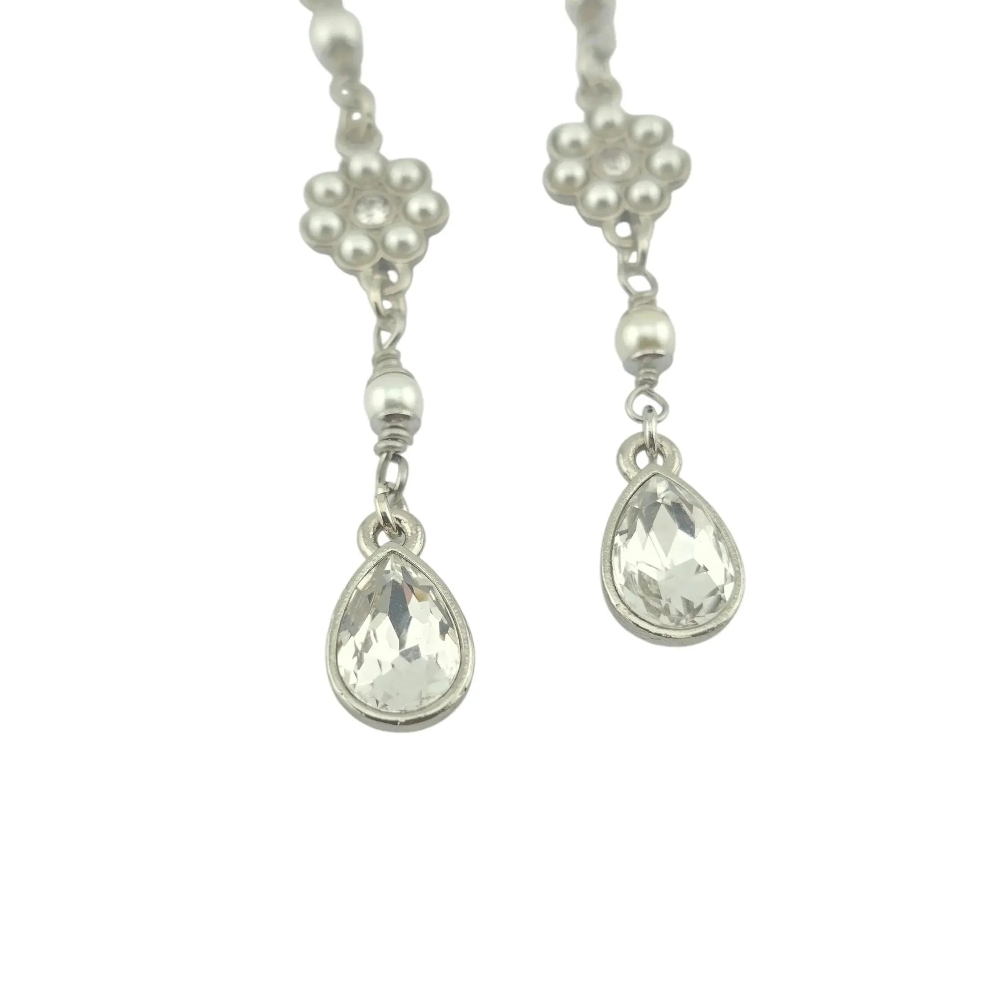 Chanel CC Drop Crystal Faux Pearls Silver Earrings 2020 CHANEL