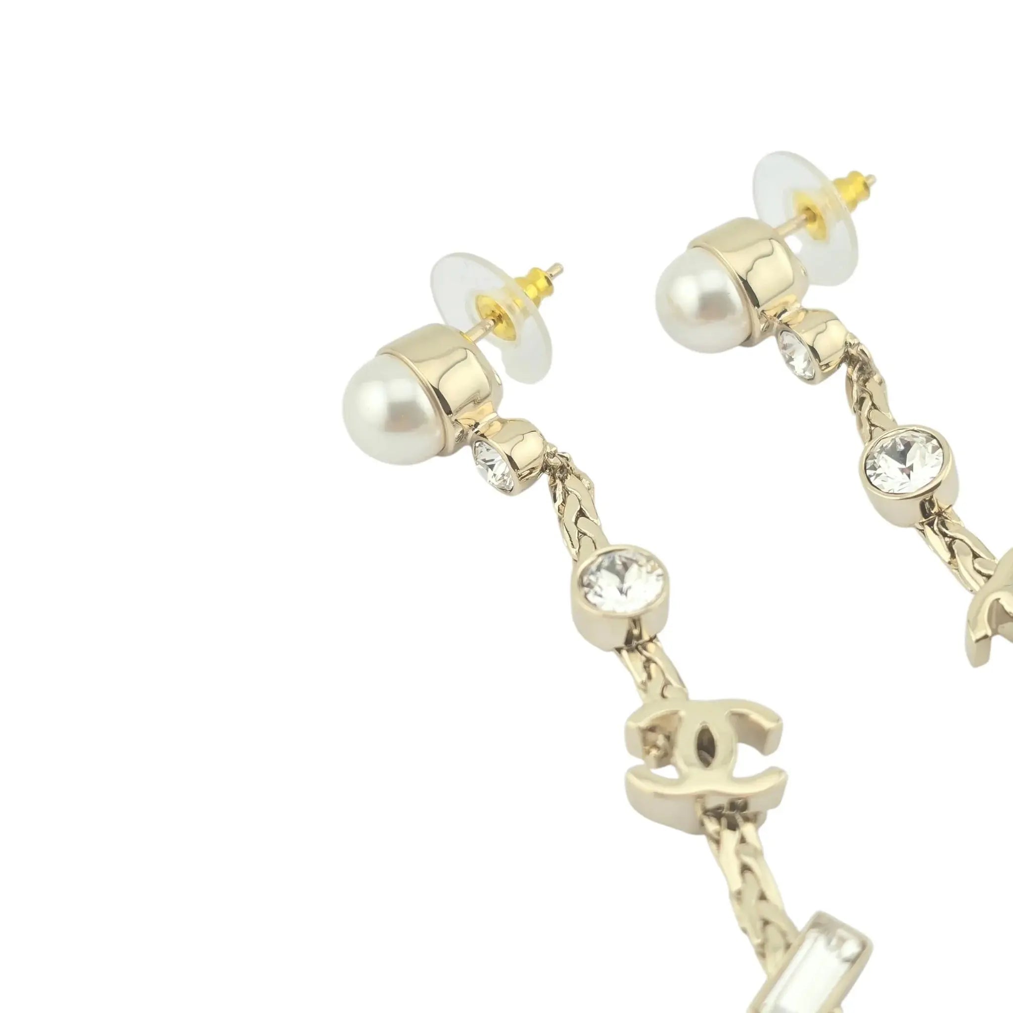 Chanel CC Drop Crystal Faux Pearls Gold Earrings 2022 CHANEL