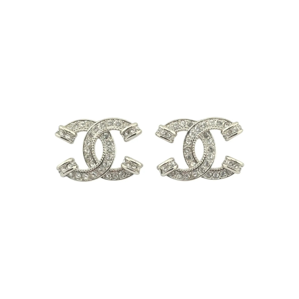 Chanel CC Silver Crystal Stud Earrings 2023 CHANEL