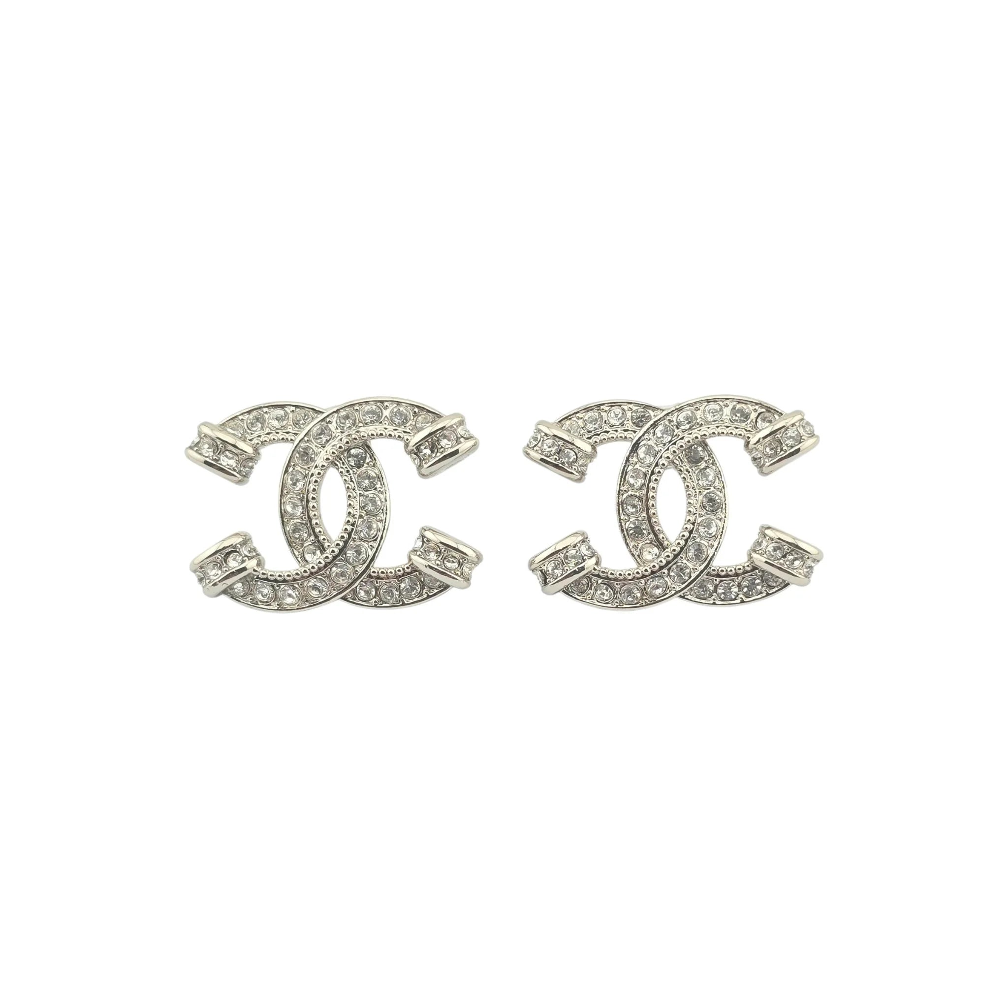 Chanel CC Silver Crystal Stud Earrings 2023 CHANEL
