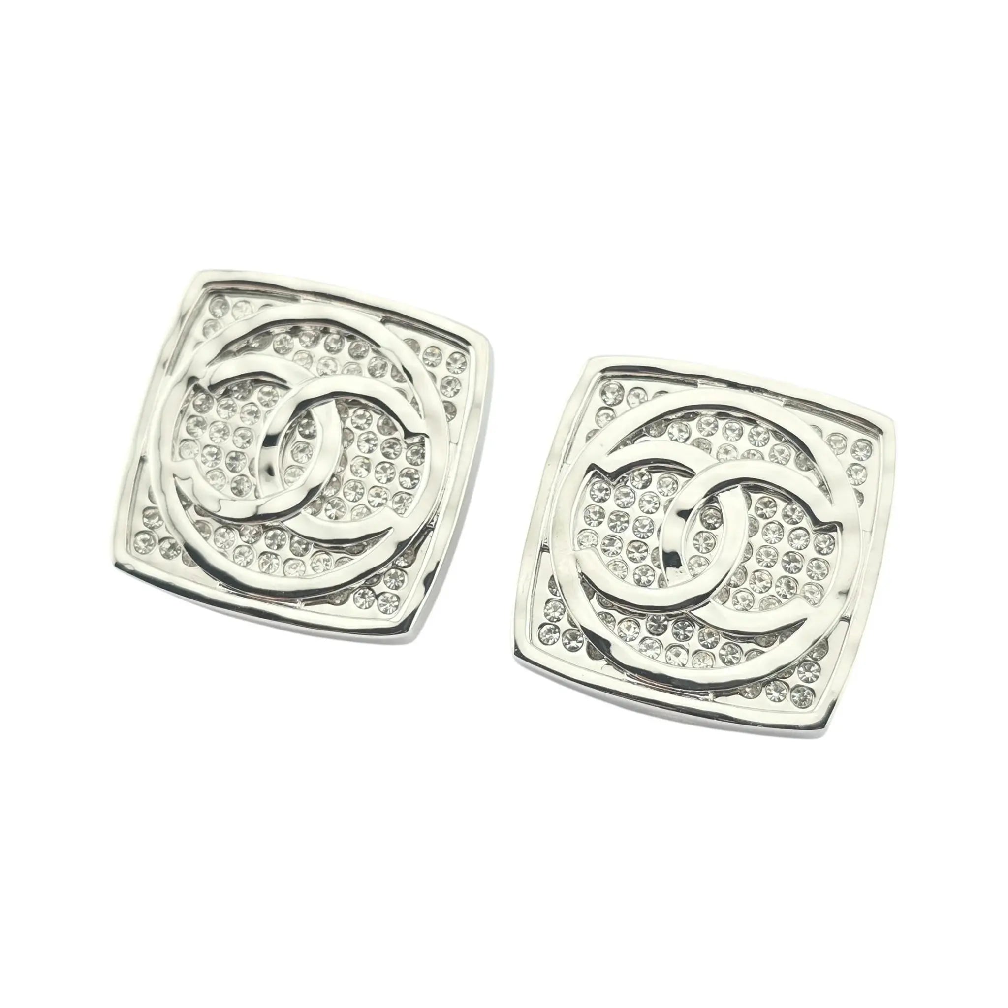 Chanel CC Square Silver Crystal Earrings 2025 CHANEL