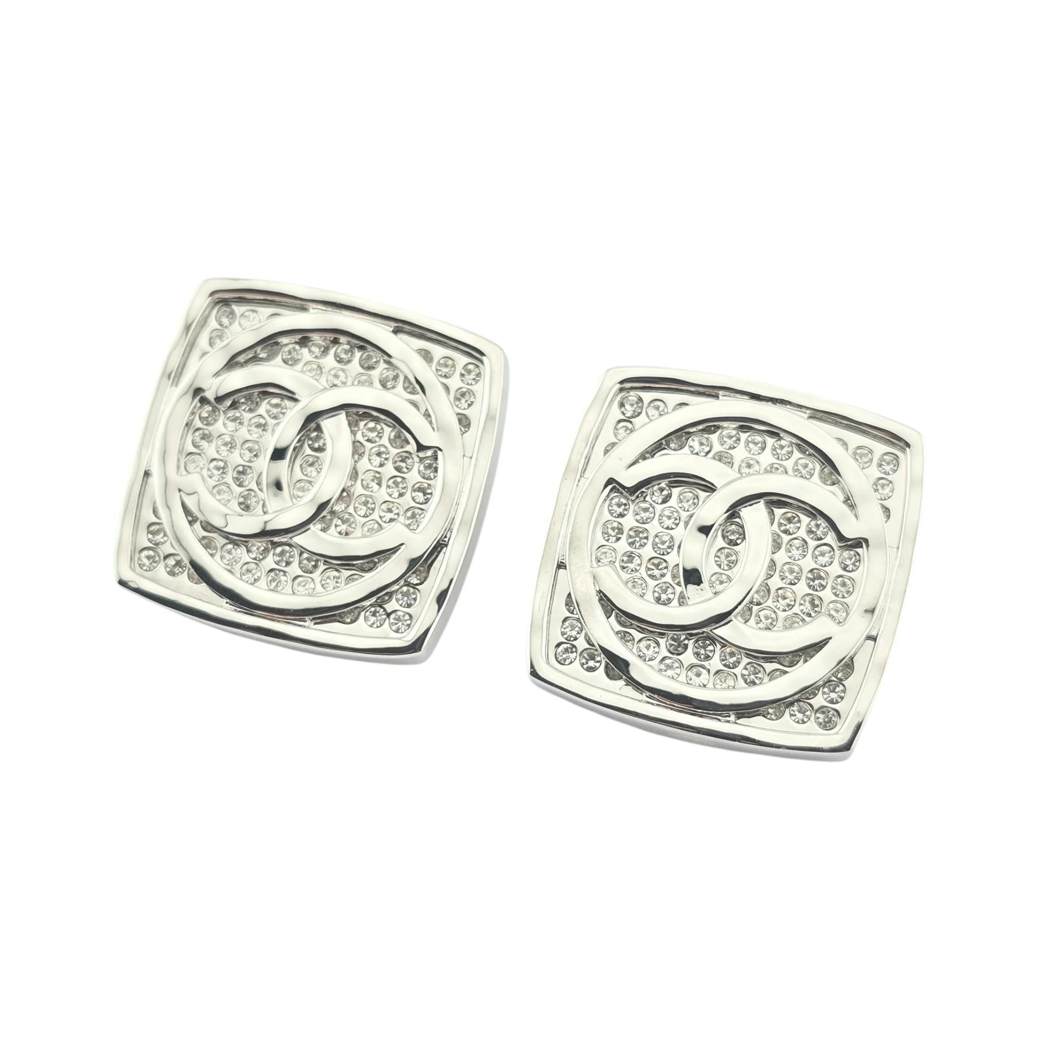Chanel CC Square Silver Crystal Earrings 2025 CHANEL