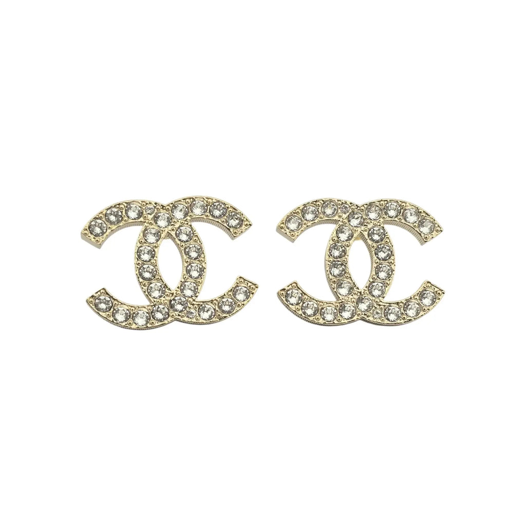 Chanel CC Gold Crystal Stud Earrings 2024 CHANEL
