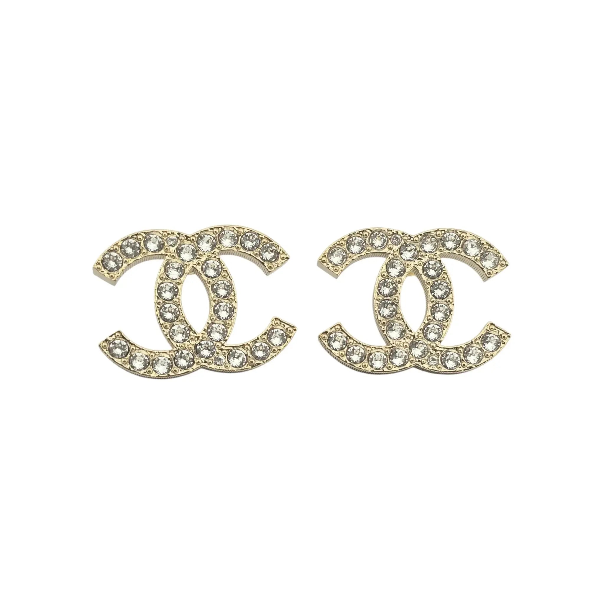 Chanel CC Gold Crystal Stud Earrings 2024 CHANEL