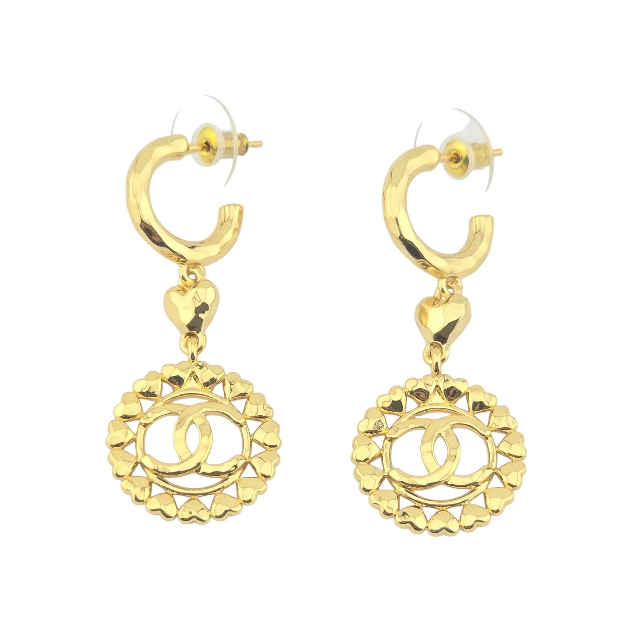 Chanel CC Gold Hearts Drop Earrings 2023 CHANEL