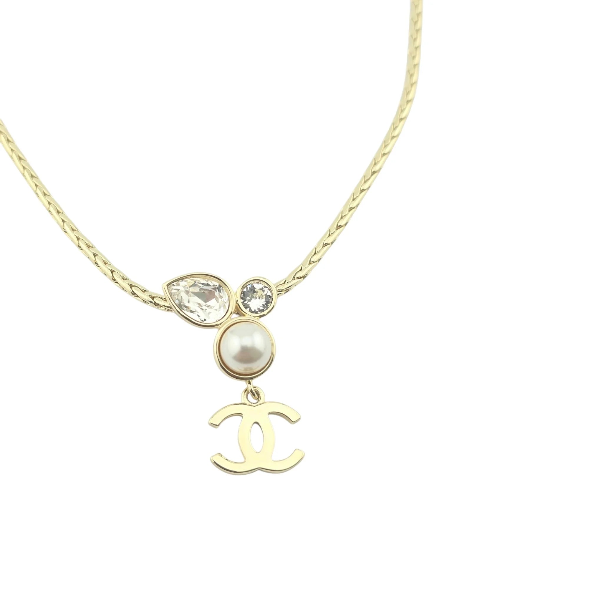 Chanel Crystal CC Teardrop Pearl Braided Necklace 2022 CHANEL