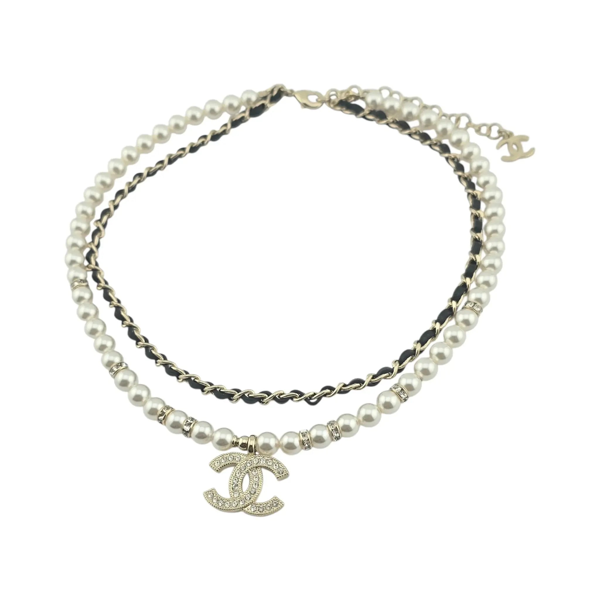 Chanel CC Faux Pearl Leather Choker Necklace 2024 CHANEL