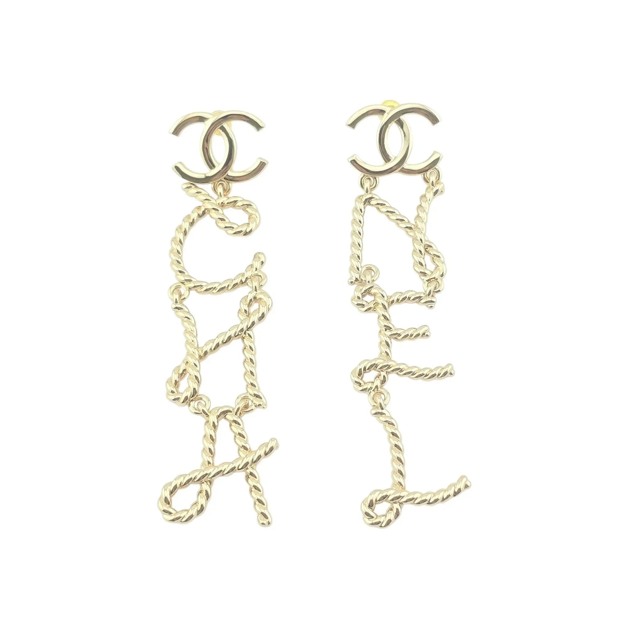 Chanel CC Logo Gold Letter Large Earrings 25C CHANEL