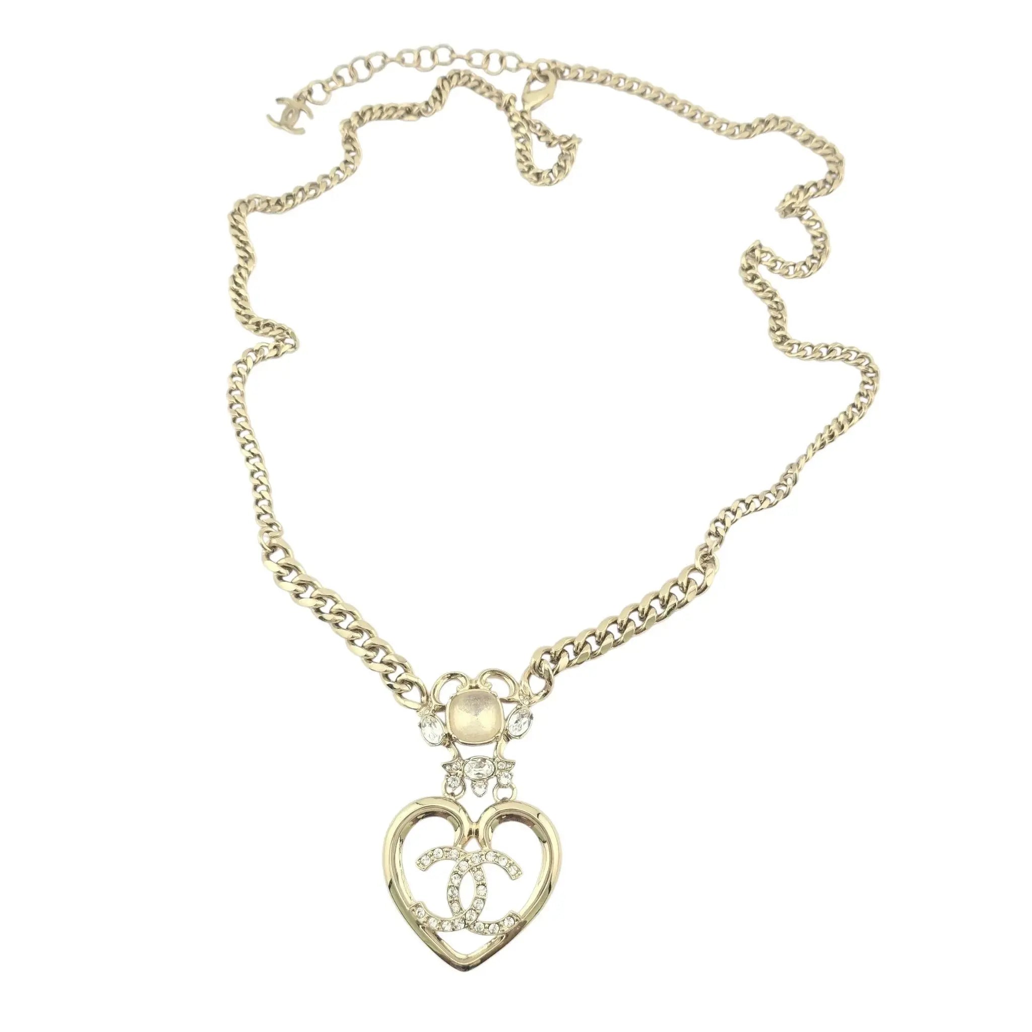 CHANEL CC Crystal Glass Heart Necklace Gold 2024 CHANEL