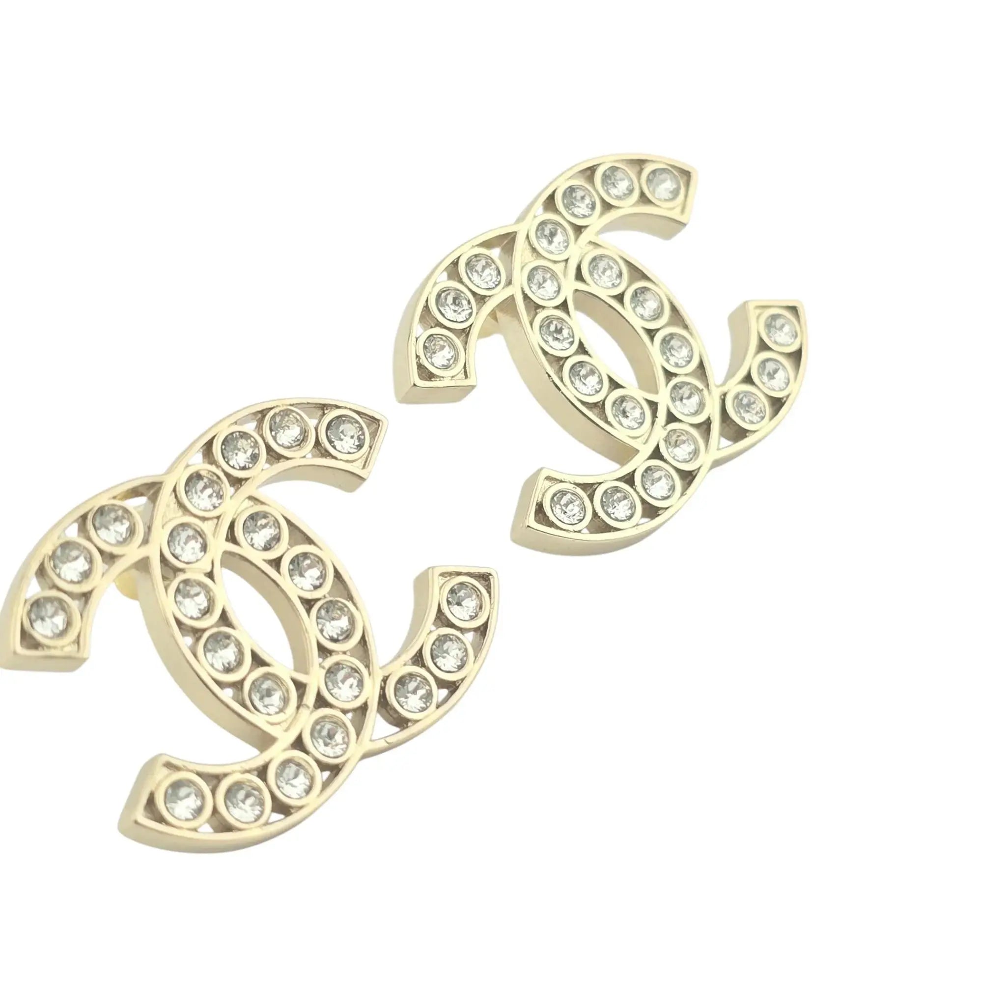 Chanel CC 23S Gold Crystal Stud Earrings CHANEL