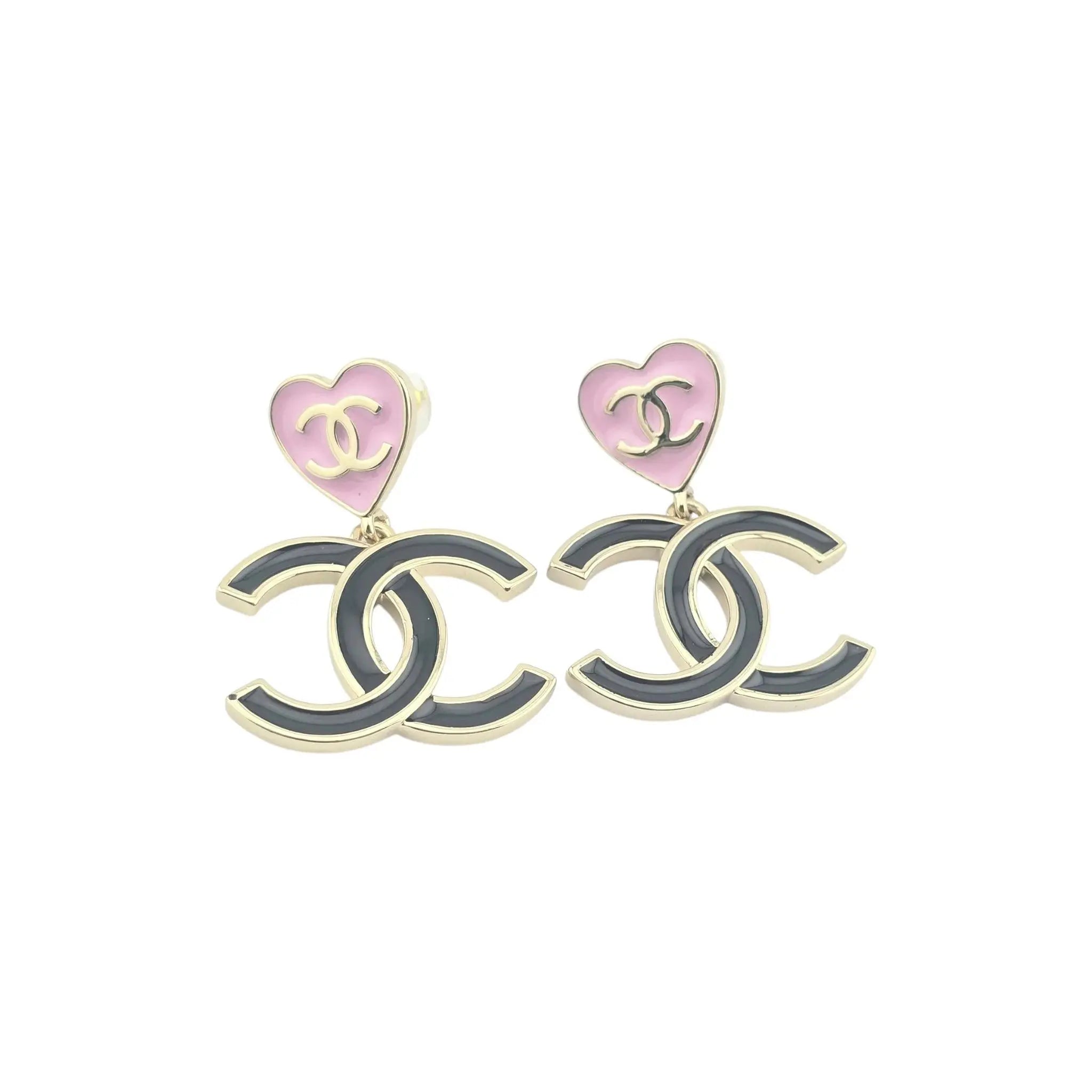 Chanel CC Pink Black Enamel Drop Earring 2024 CHANEL