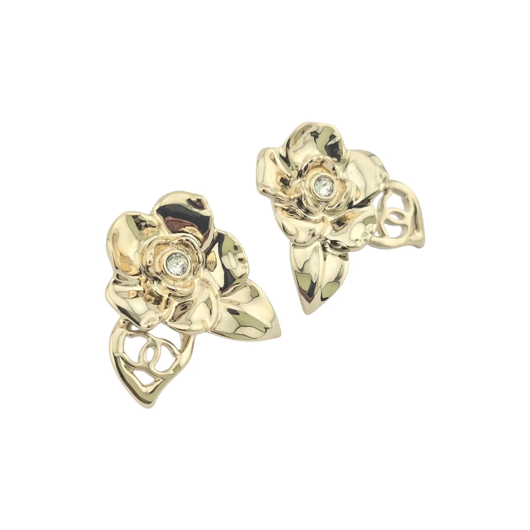 Chanel CC Floral Camellia Gold Crystal Earrings 2024 CHANEL