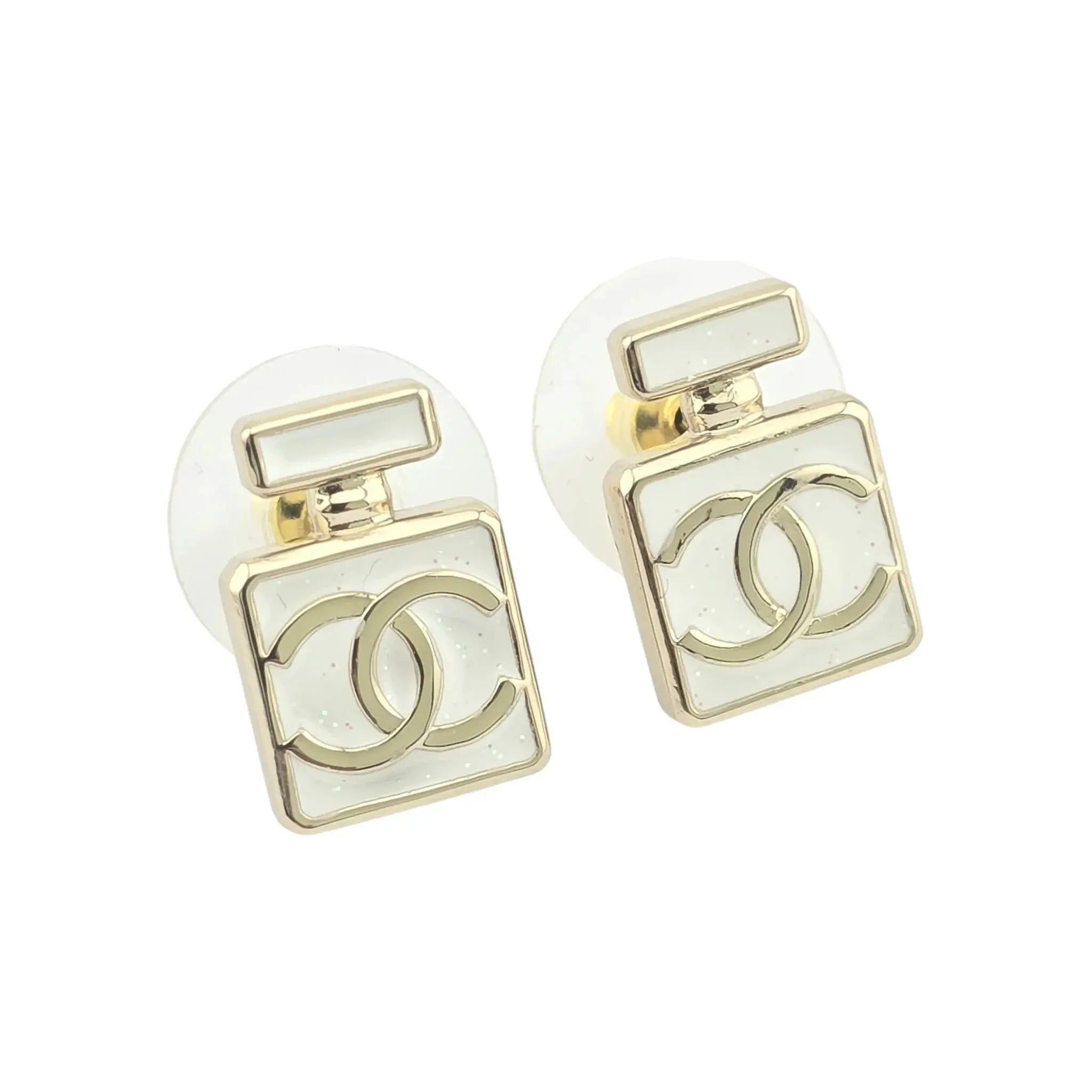Chanel CC Perfume Bottle White Earrings 2025 CHANEL