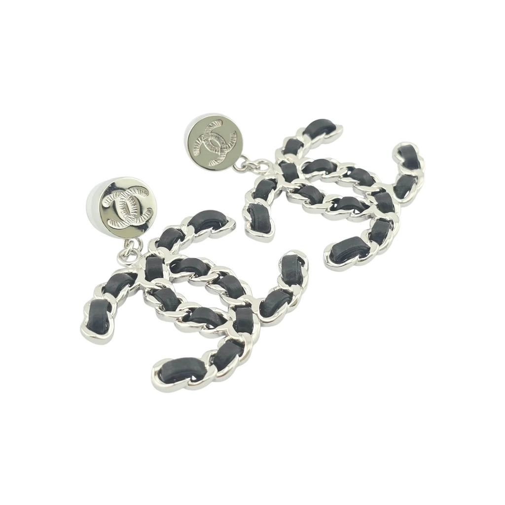 Chanel CC Silver Lambskin Chain Drop Earrings 2025 CHANEL