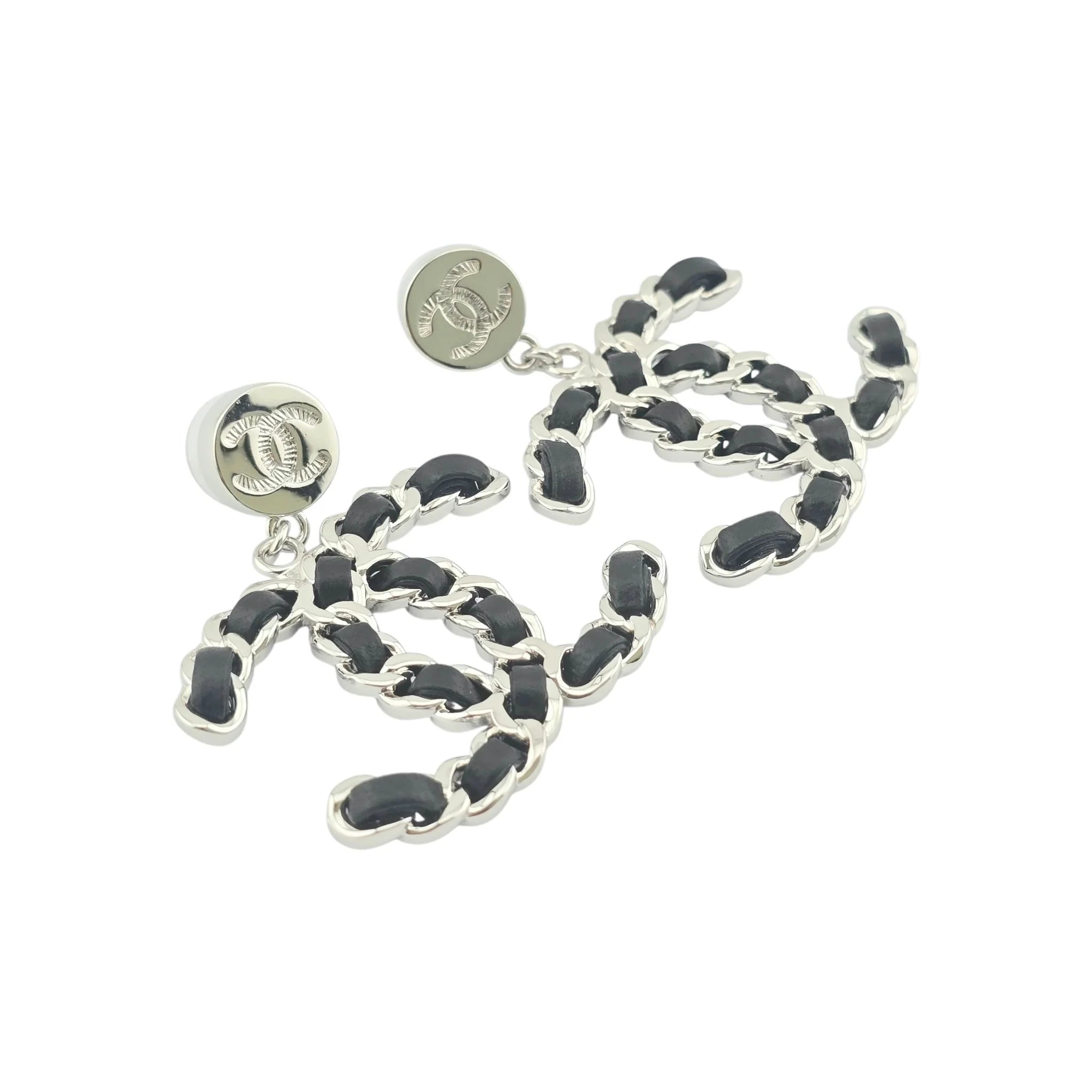 Chanel CC Silver Lambskin Chain Drop Earrings 2025 CHANEL