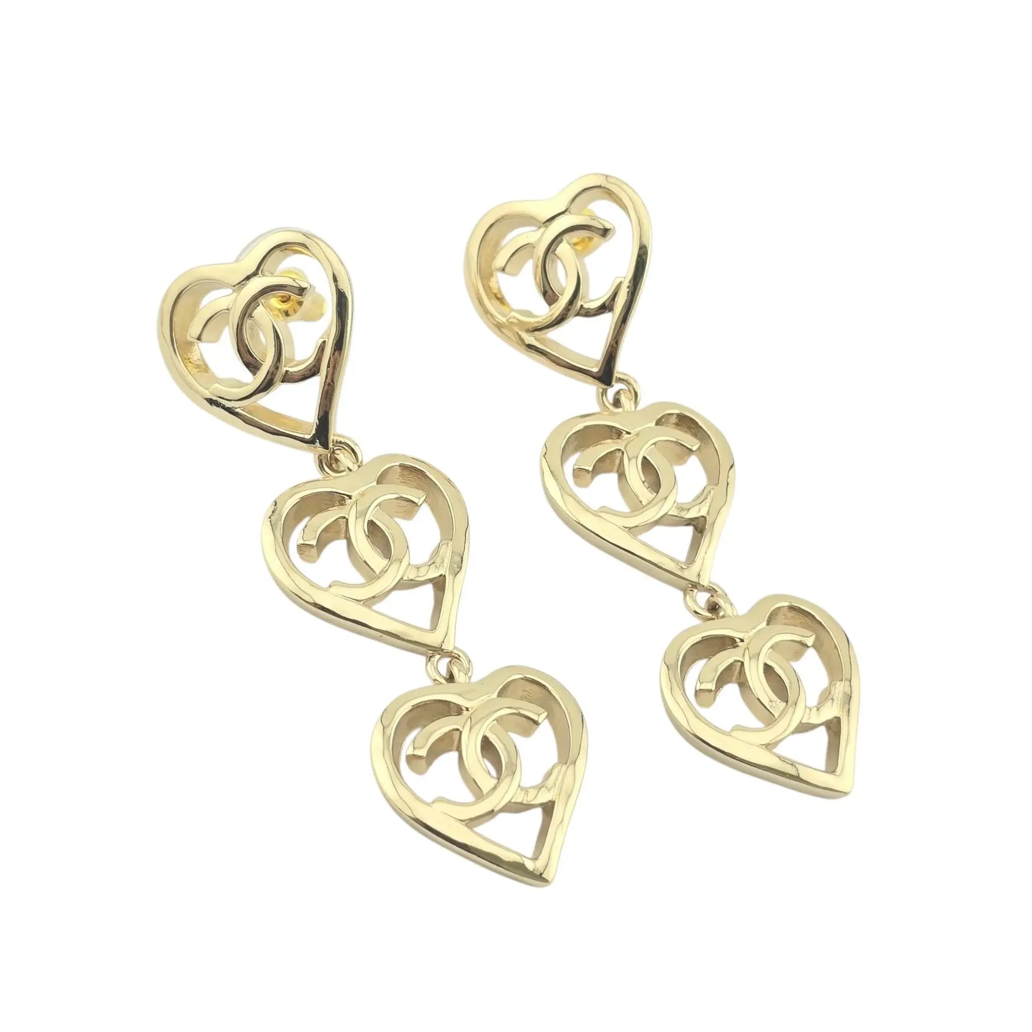 Chanel CC Triple Heart Coco In Love Drop Earrings 2022 CHANEL