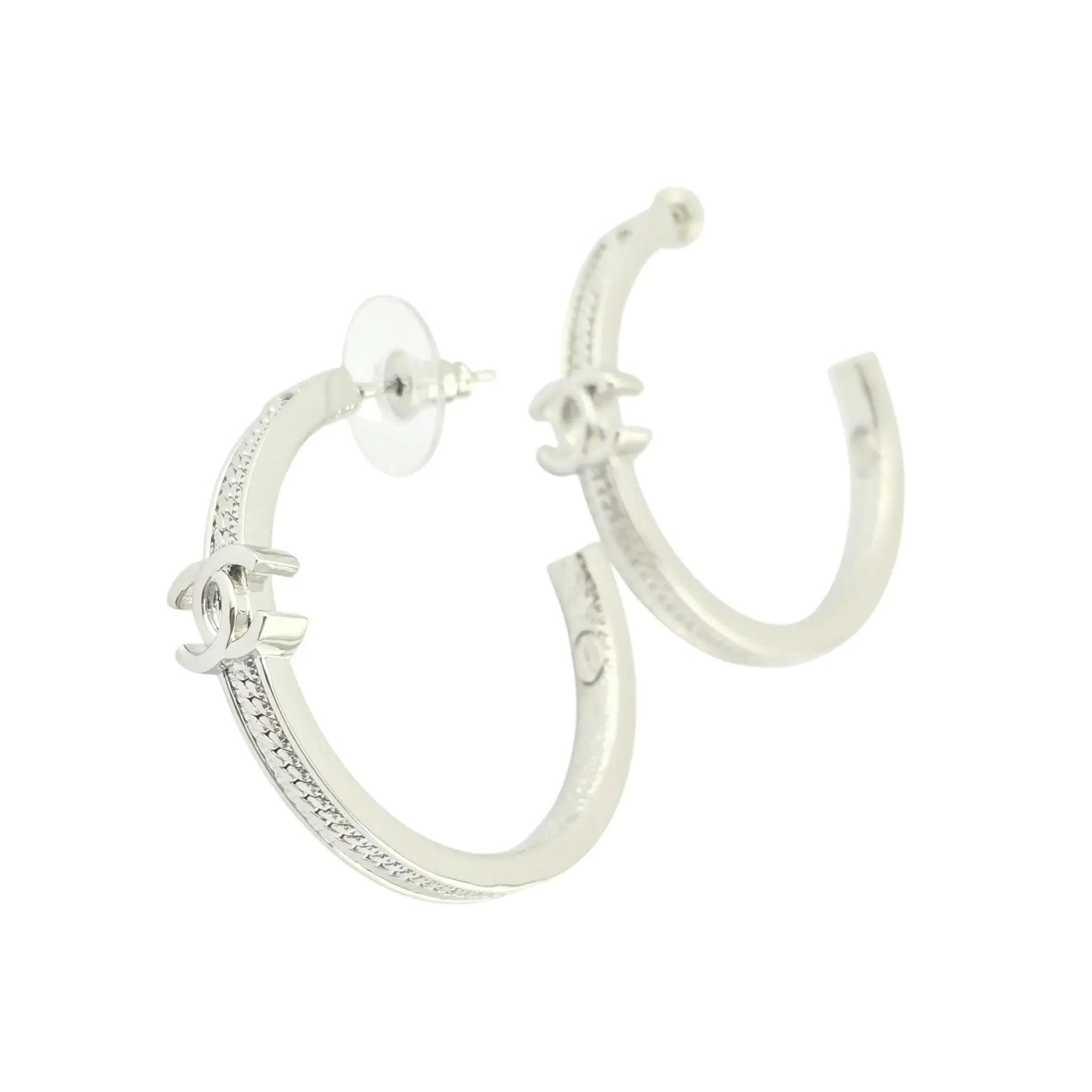 Chanel CC Silver Hoop Earrings 2024 CHANEL